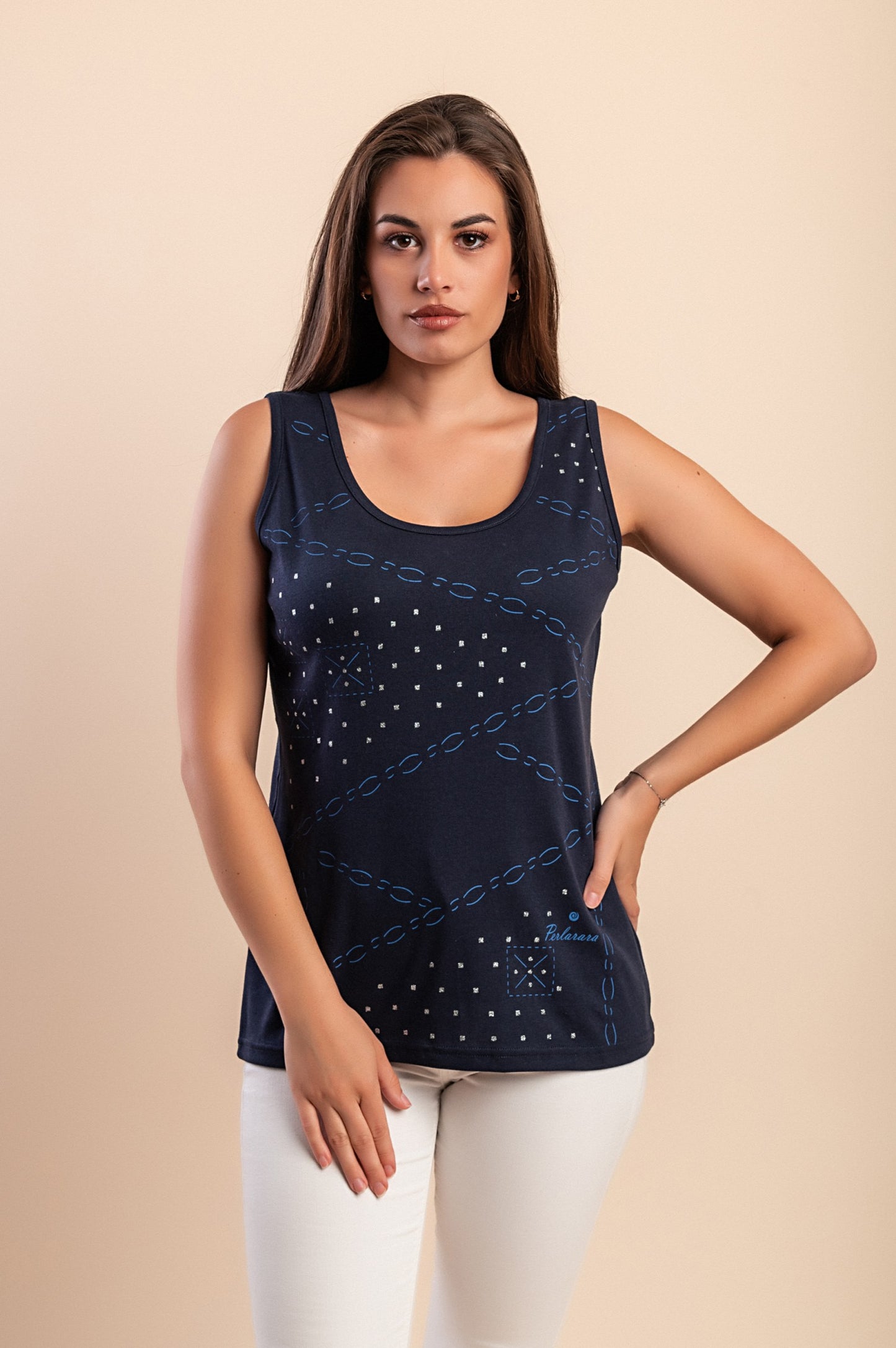 Top senza maniche in cotone, blu scuro