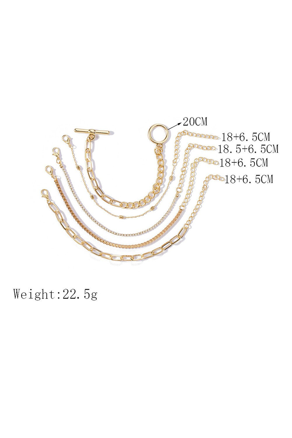 SET DI 5 BRACCIALI, VARIE FORME VERREN, COLORE ORO