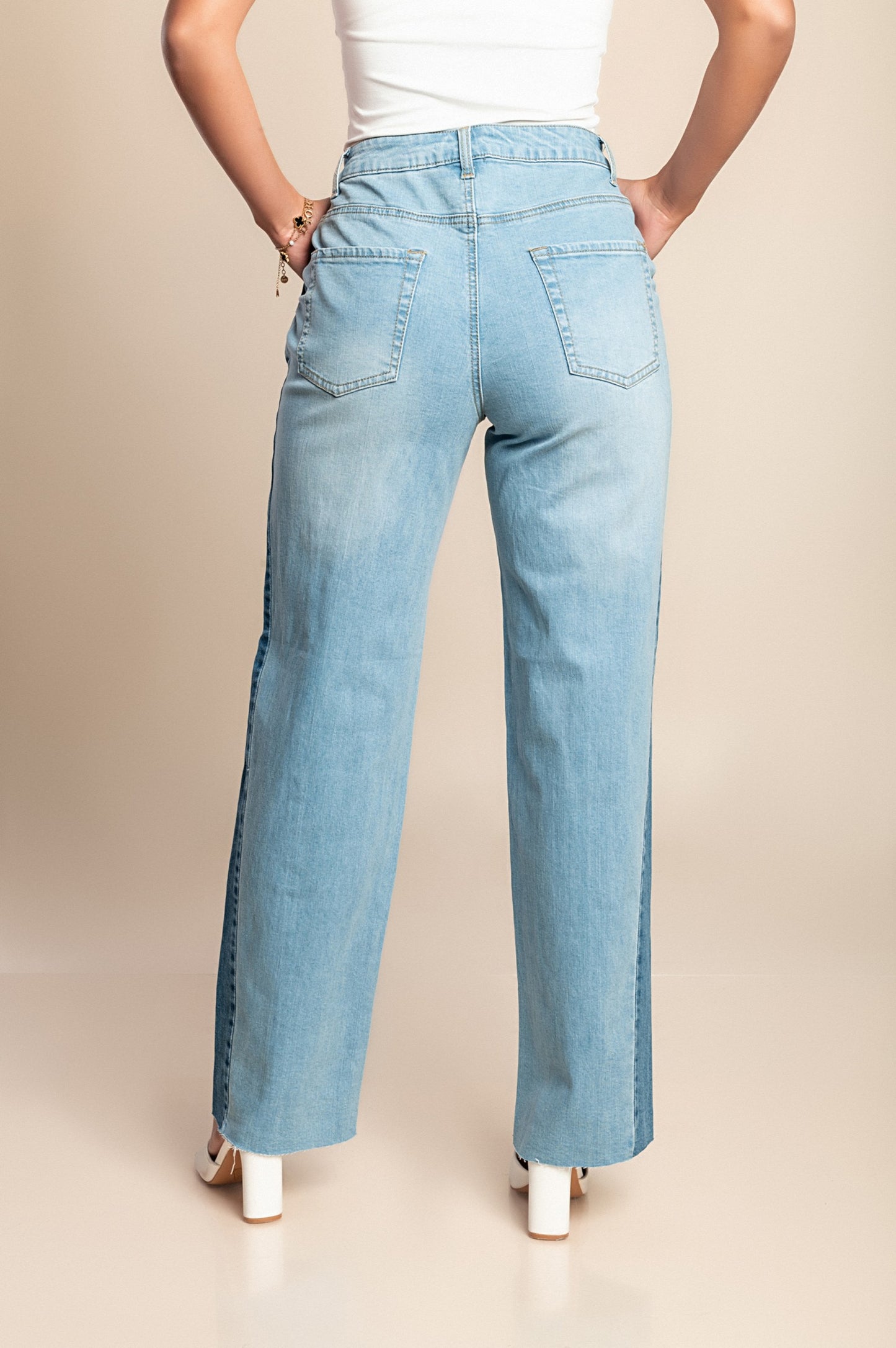 Jeans dritti a vita alta, azzurri