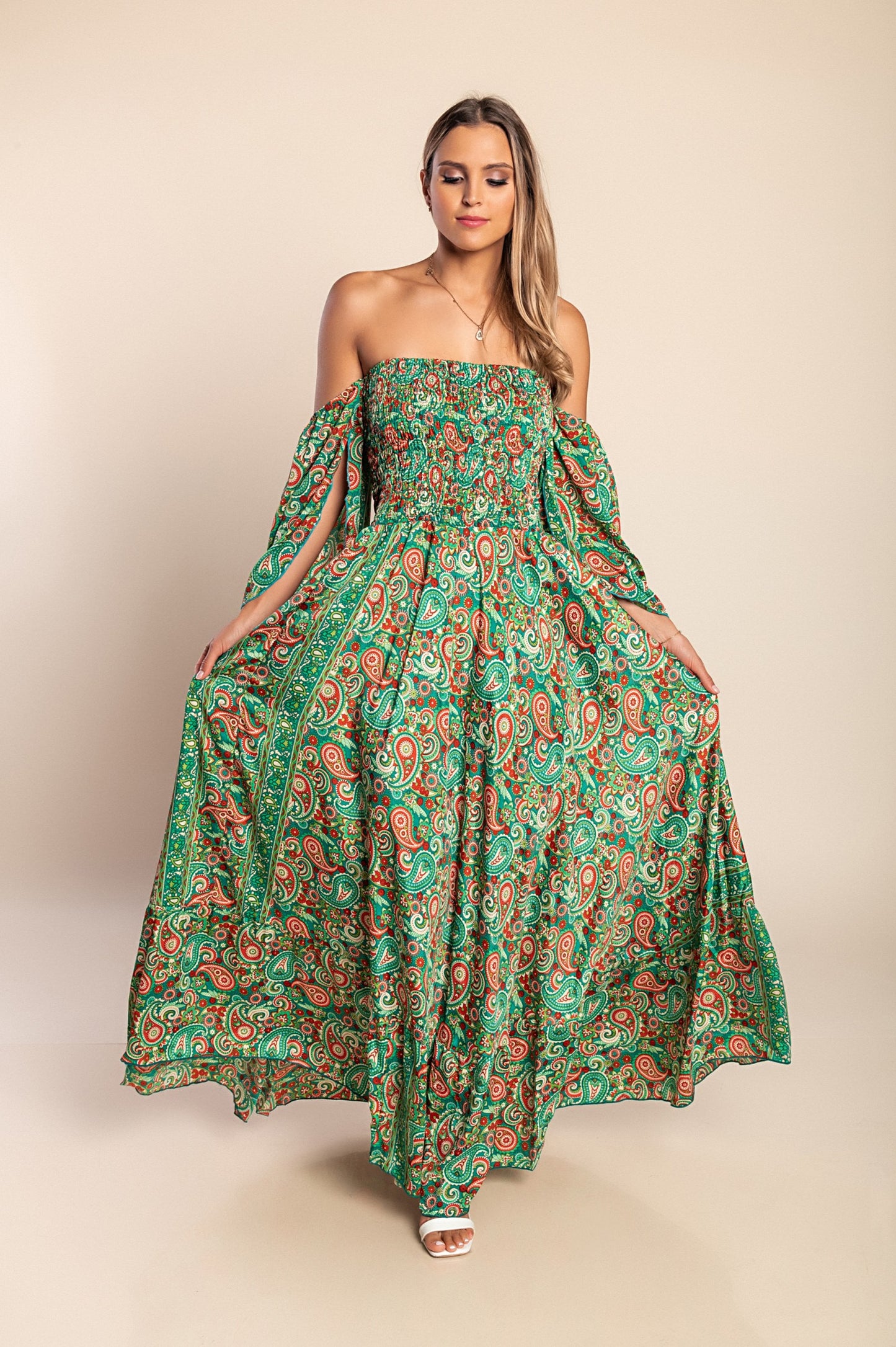 Abito maxi con stampa, multicolore