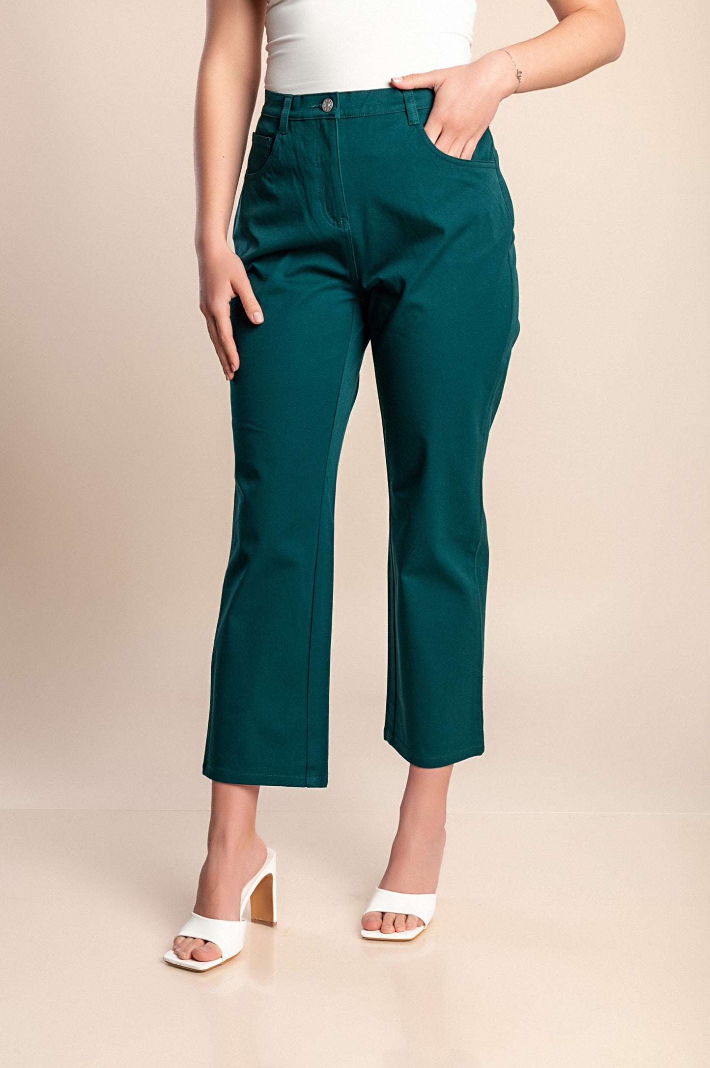 Pantaloni in cotone taglia comoda 7/8, verdi