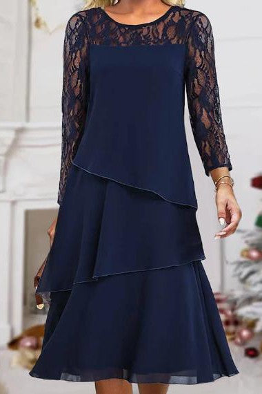Abito elegante con pizzo, blu scuro