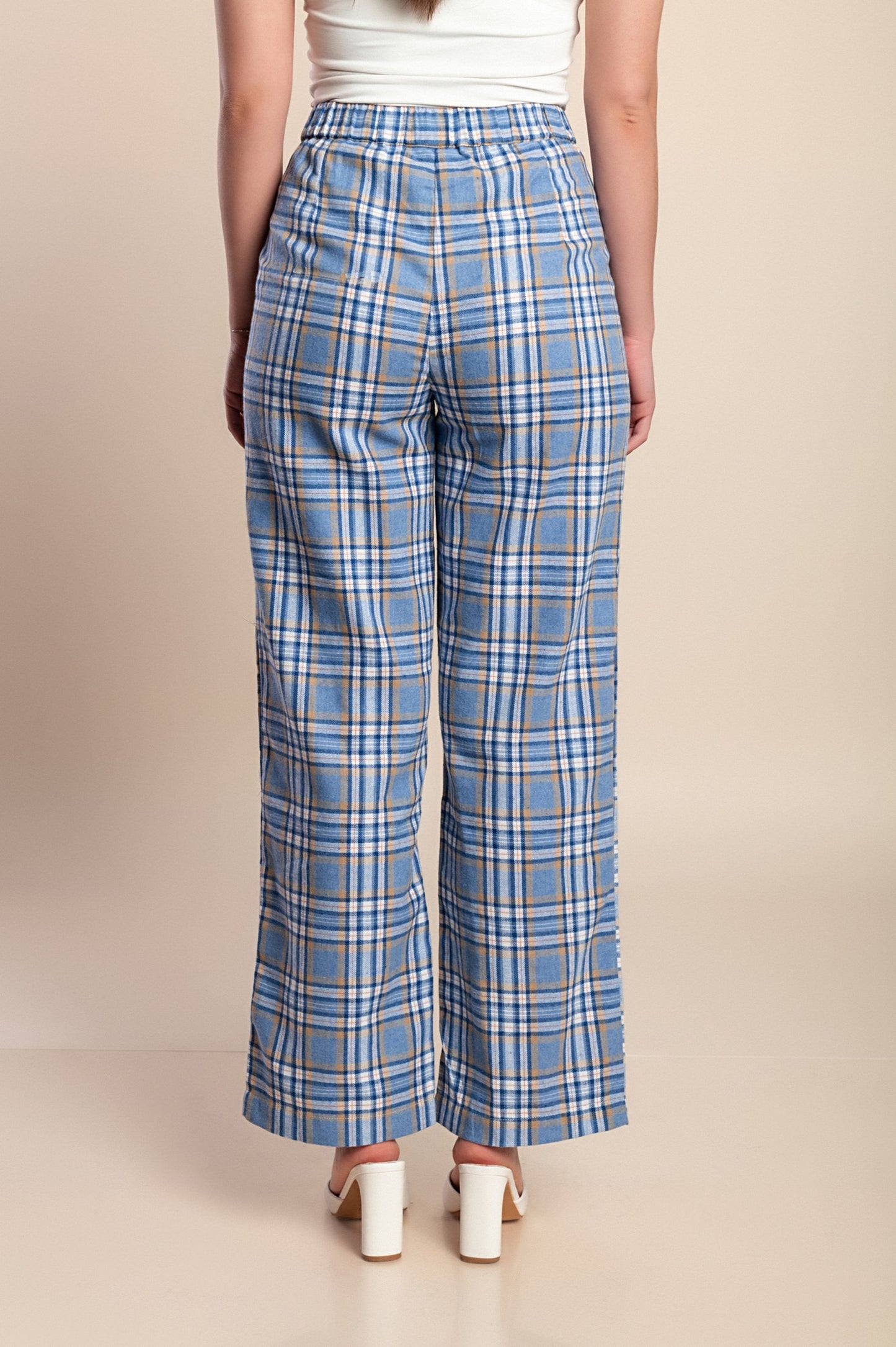 Pantaloni lunghi con stampa a quadri, azzurro