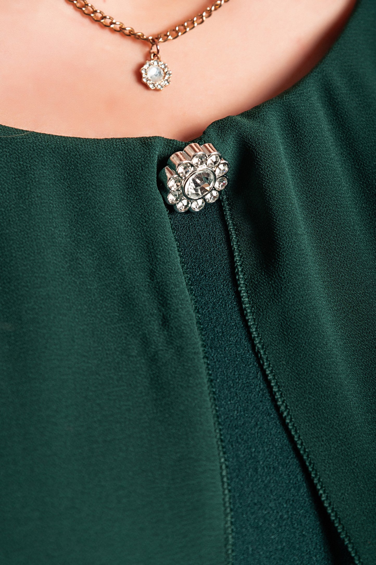 Abito midi scollo tondo, verde scuro