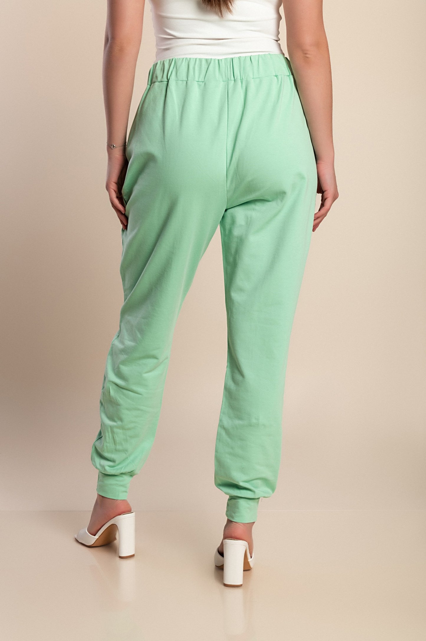 Pantaloni in cotone taglie forti, verde chiaro