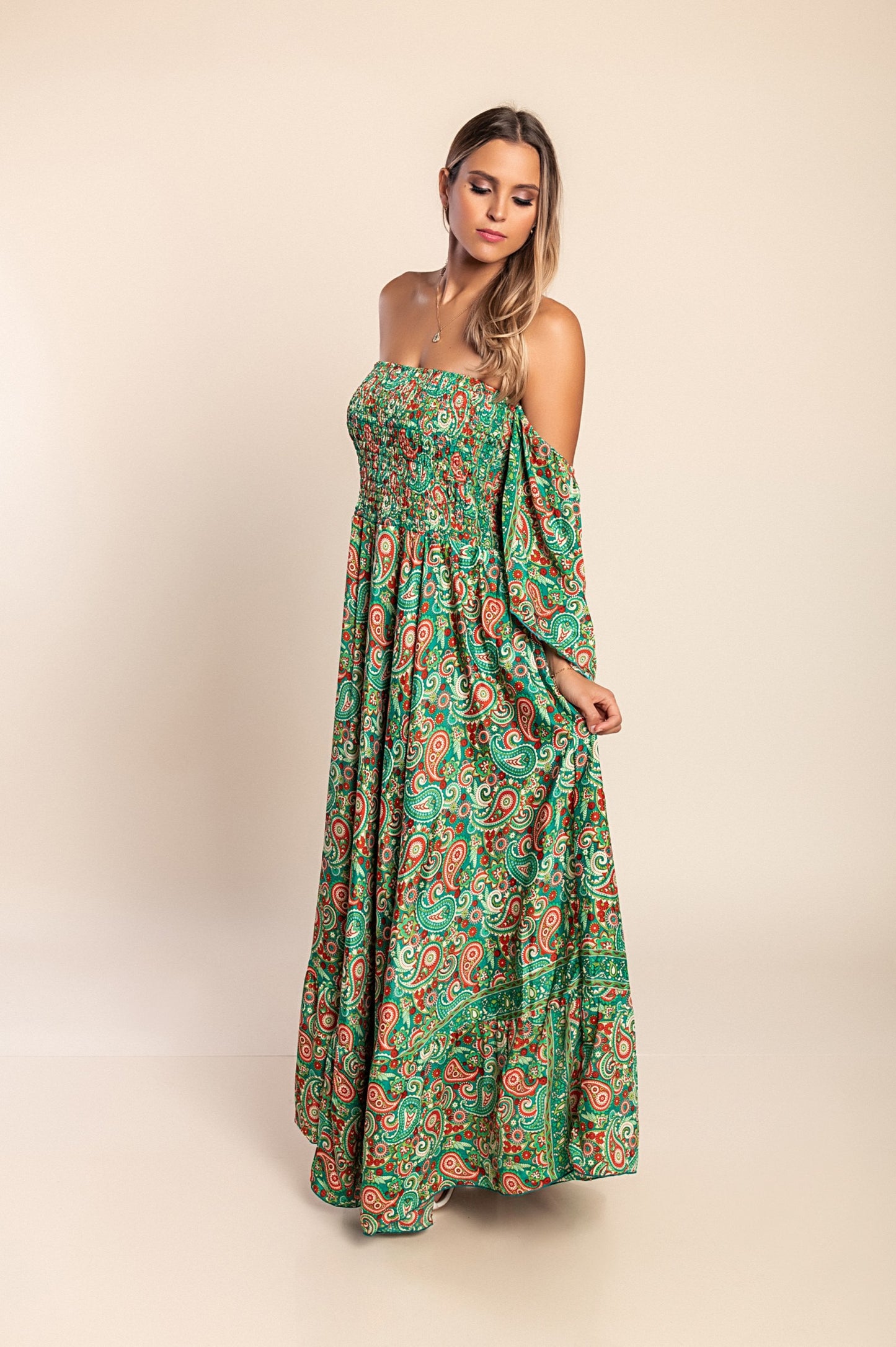 Abito maxi con stampa, multicolore