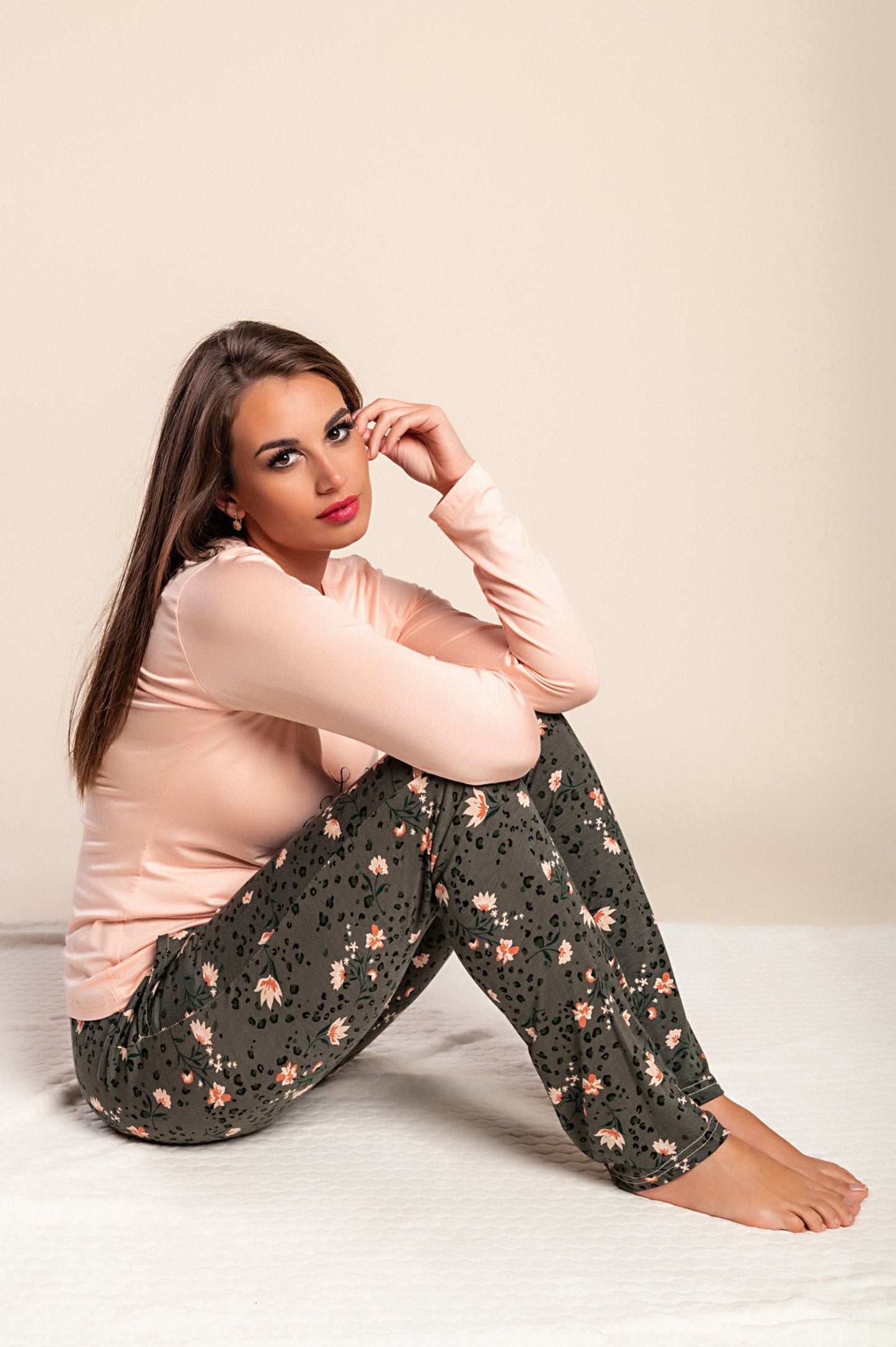 Pigiama lungo con stampa, rosa chiaro