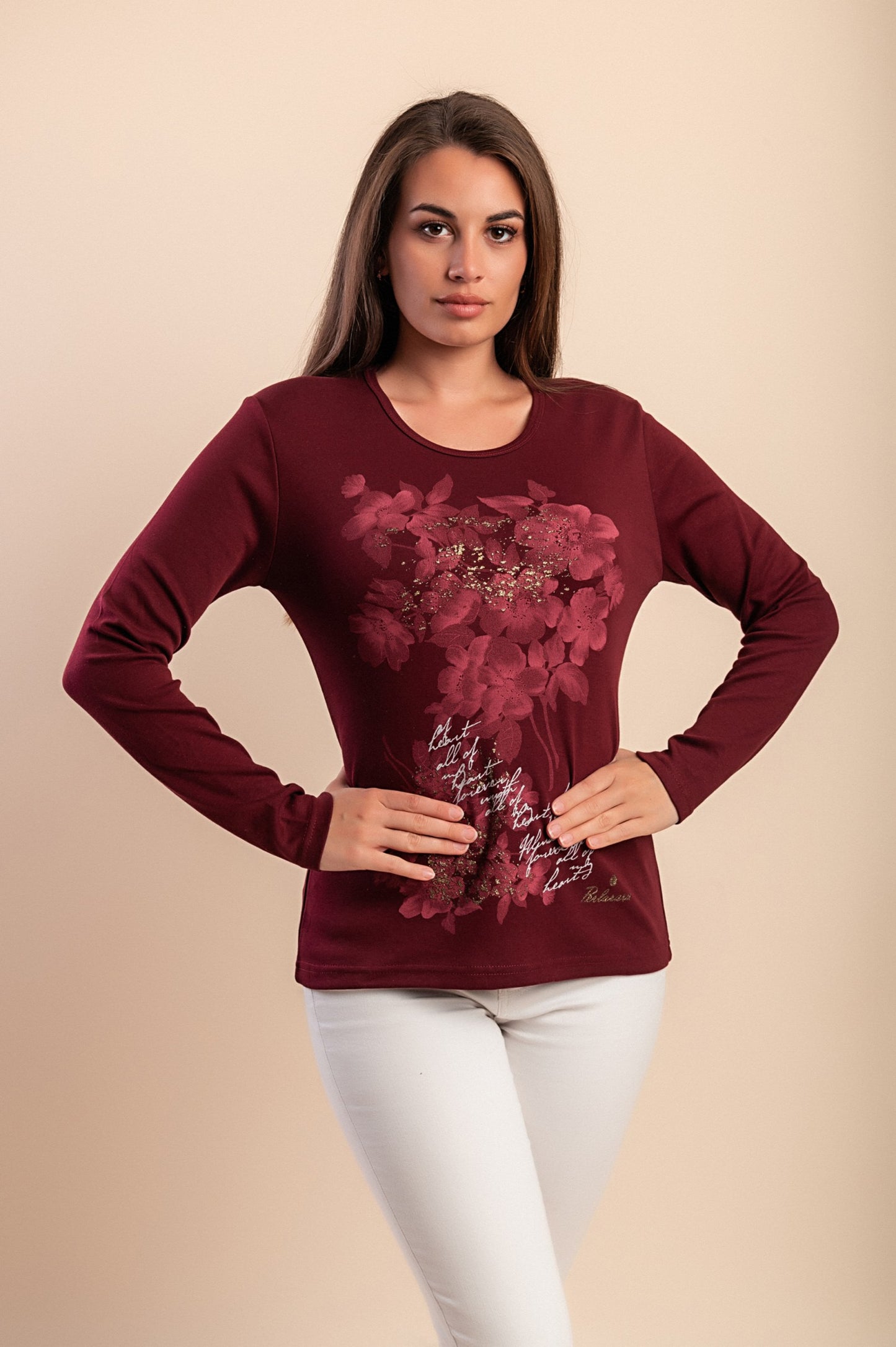 T-shirt a maniche lunghe con stampa, bianca