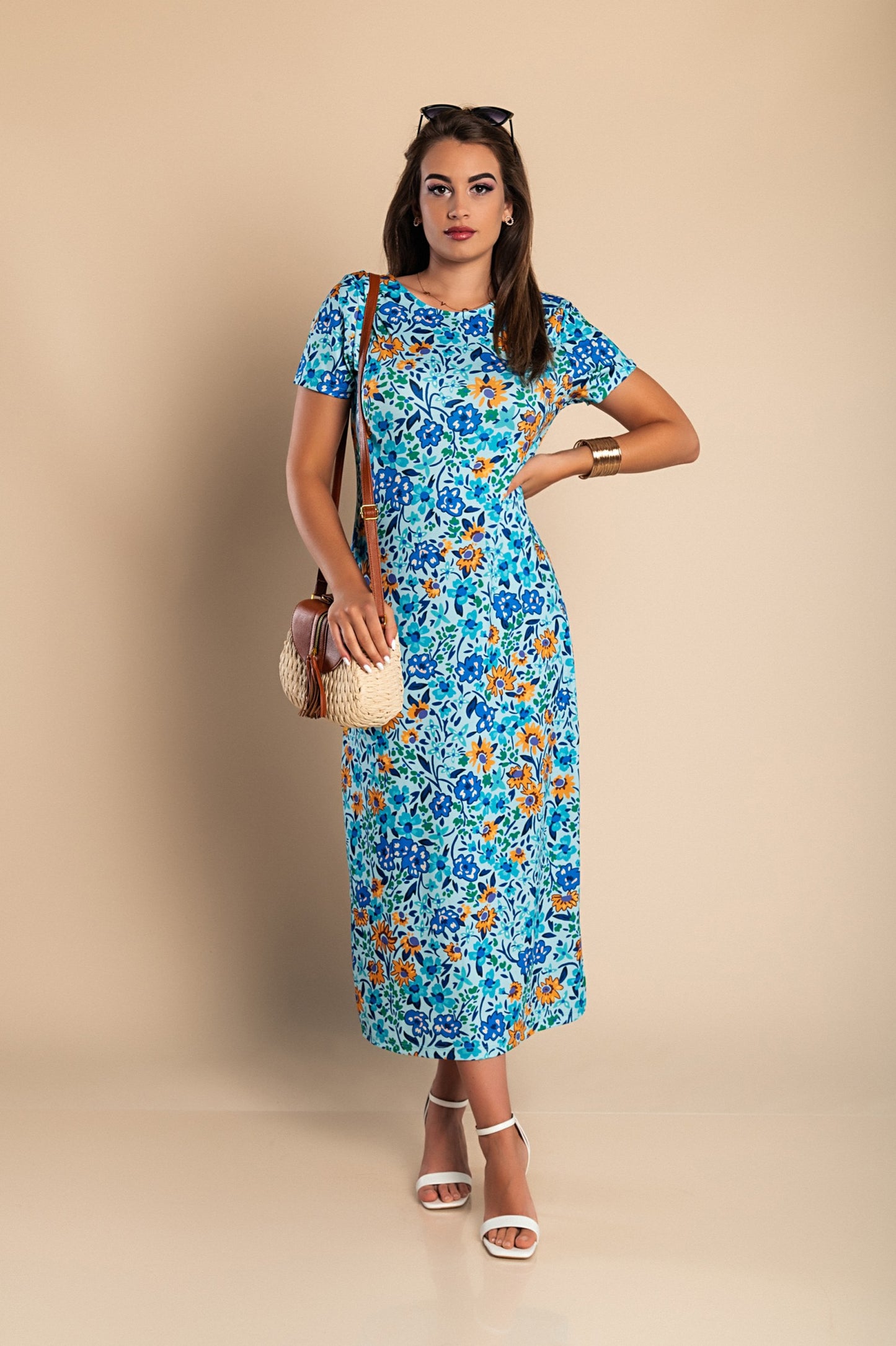 Maxi abito con stampa floreale, multicolor