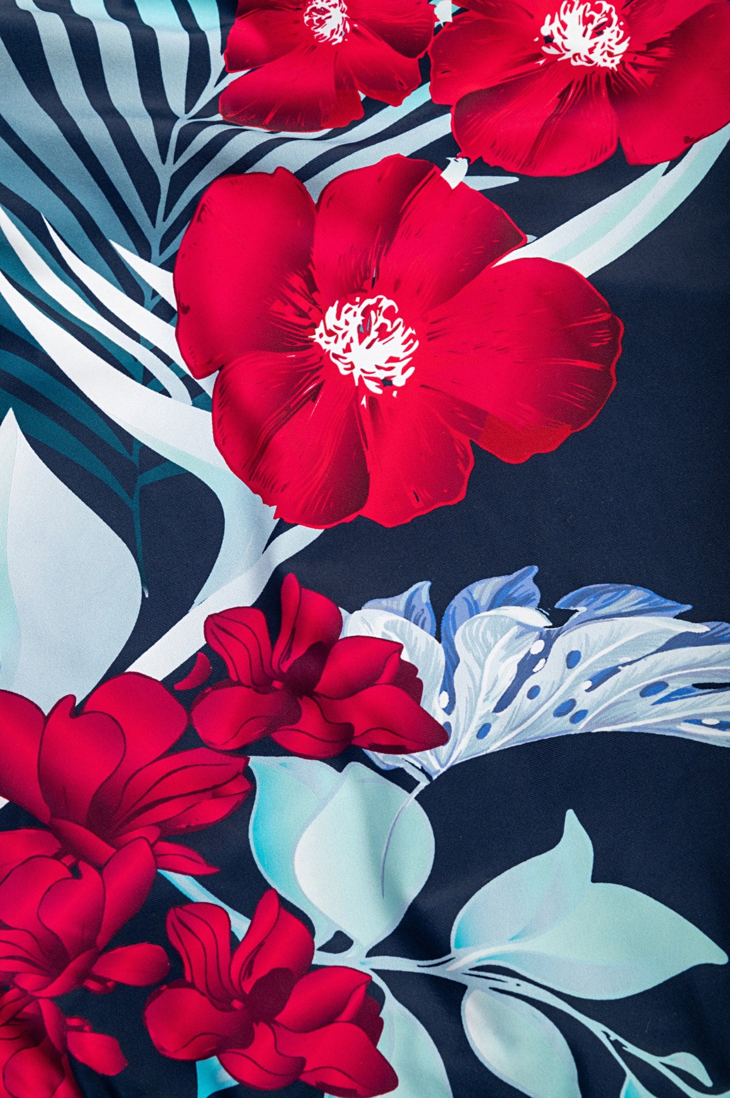 Costume da bagno taglie forti con stampa floreale, blu scuro