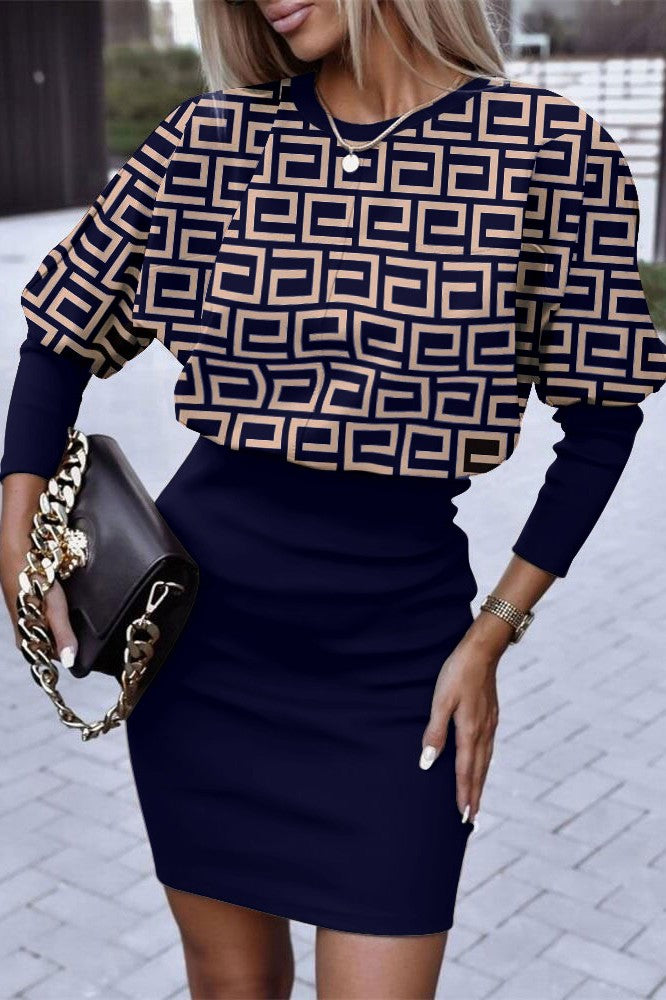 Elegante mini abito con stampa geometrica Lenta, nero