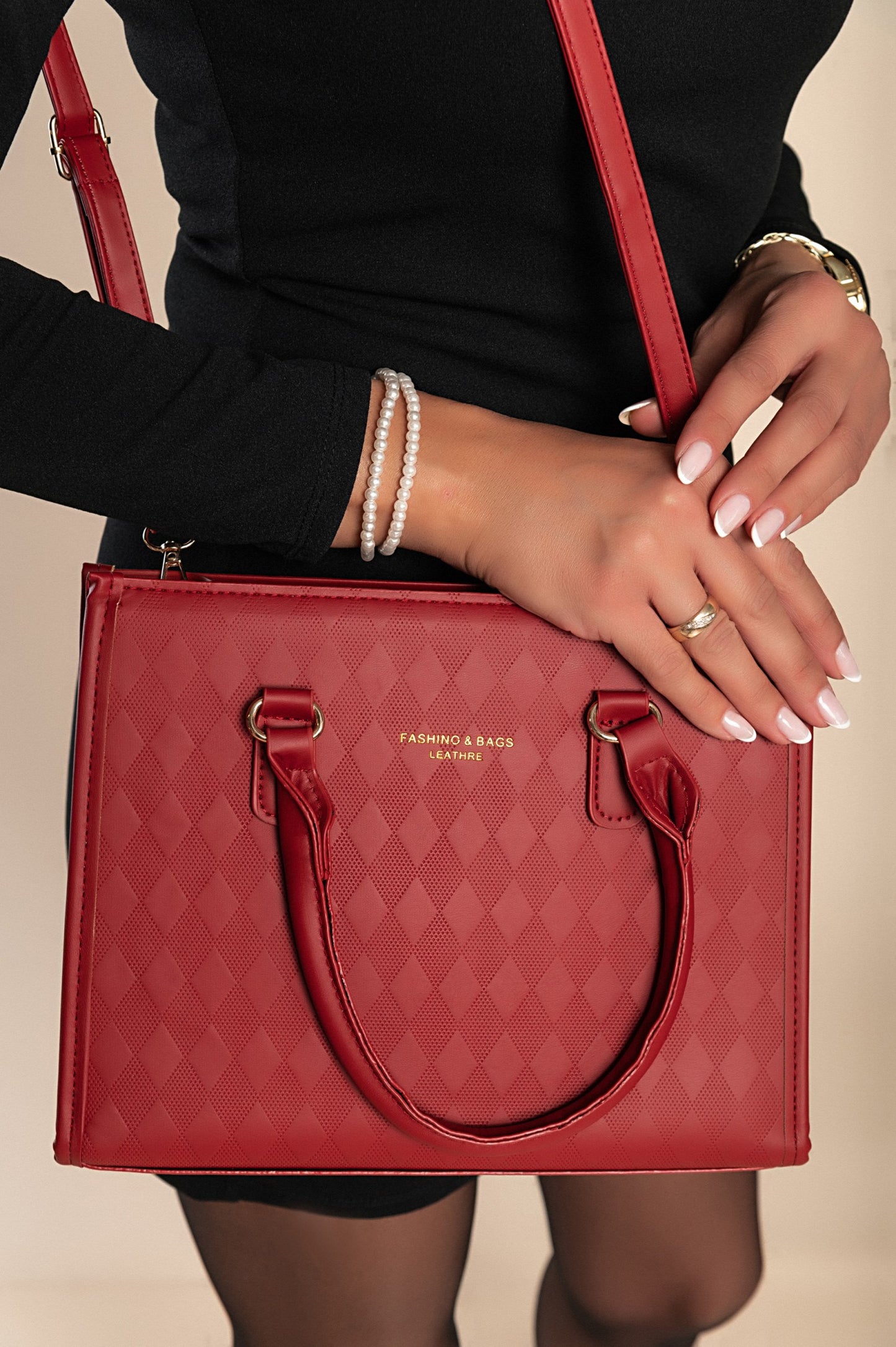 Borsa a mano in combinazione bicolore, bianco