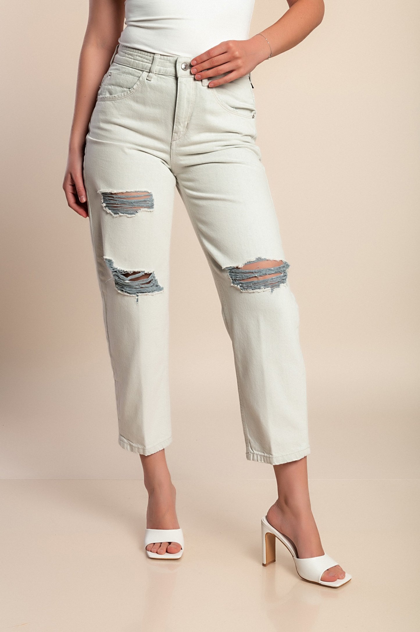Jeans taglie forti con spacchi, grigio chiaro