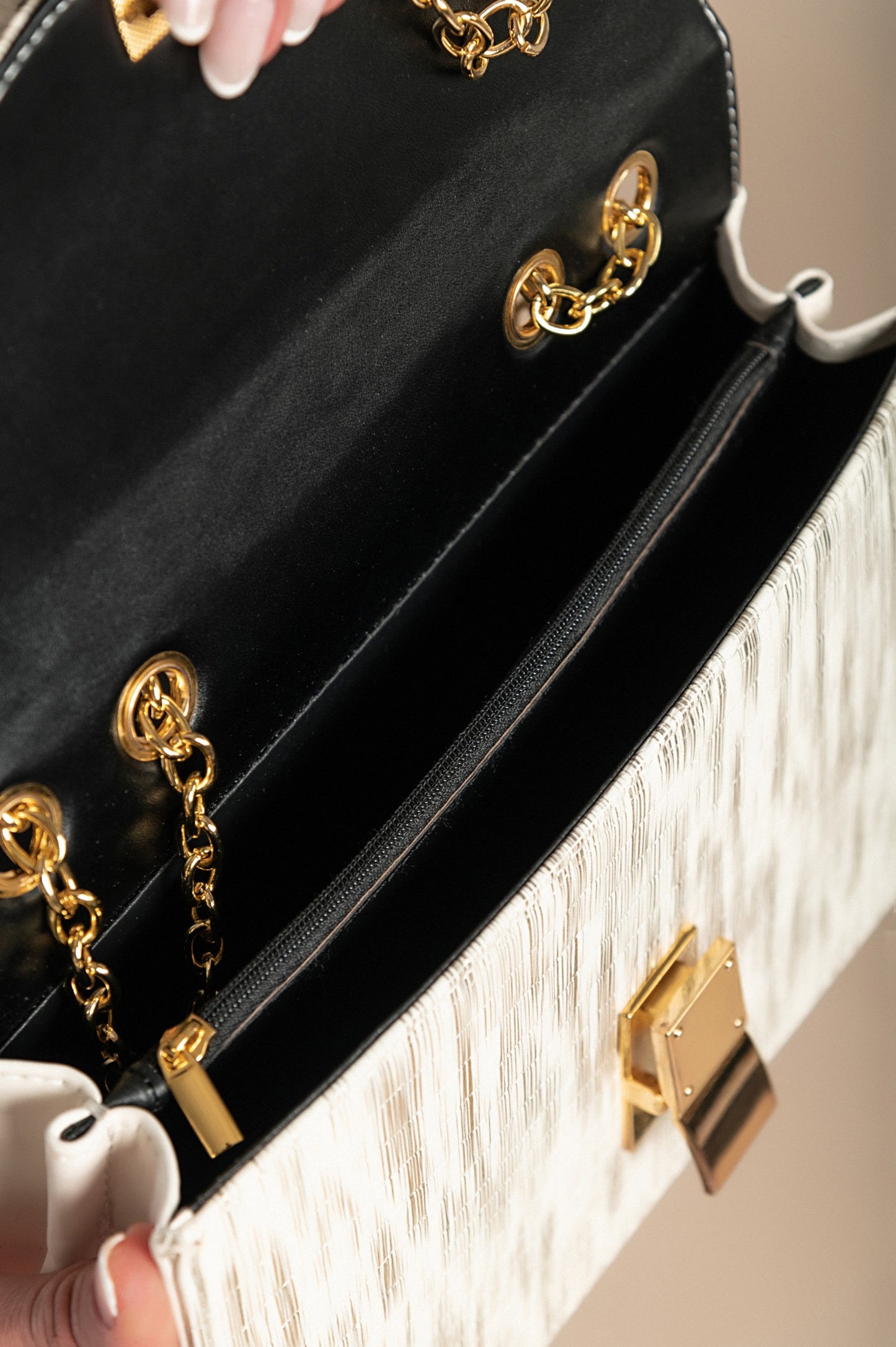 Borsa a mano stampa coccodrillo, bianco-oro