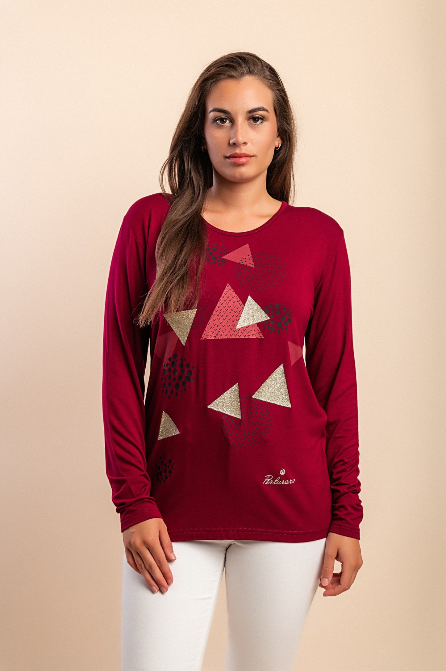 Maglia in cotone a maniche lunghe, bordeaux