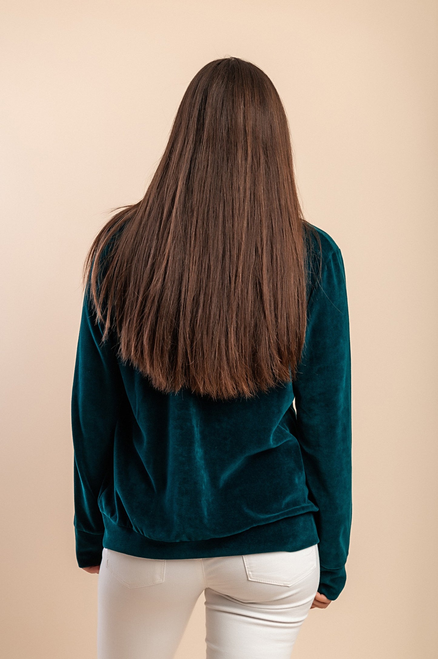 Felpa con zip in cotone e velluto sintetico, verde