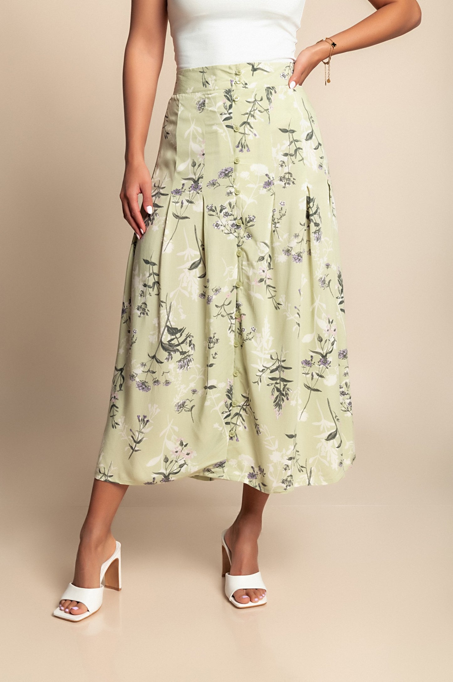 Gonna taglie forti con stampa floreale, verde chiaro