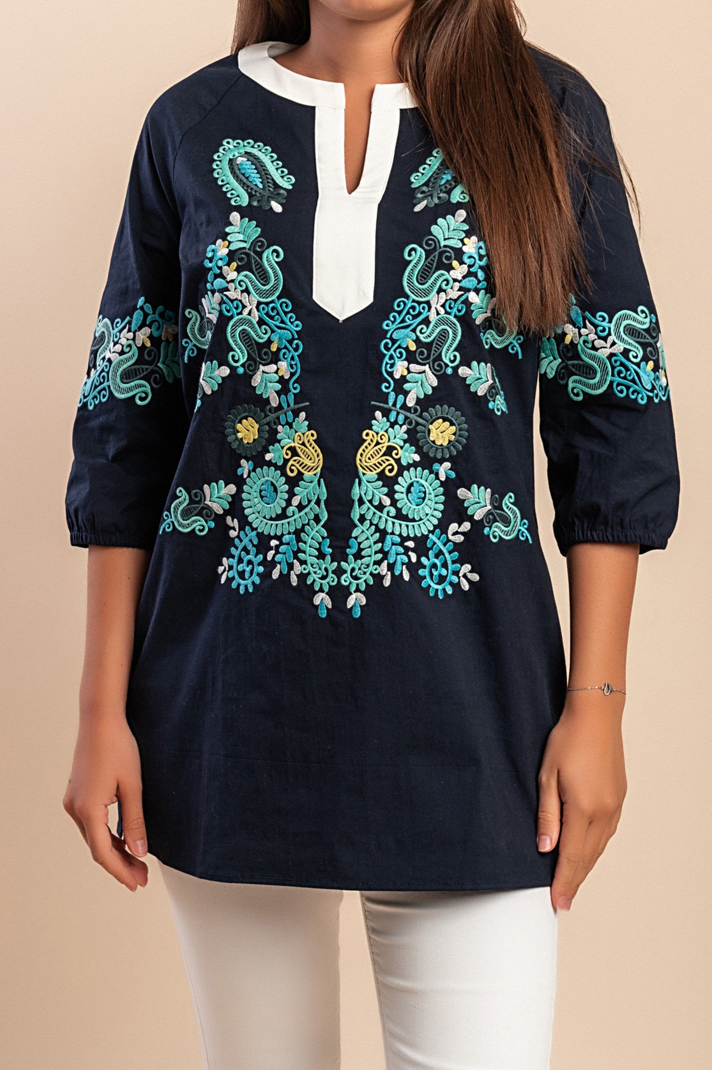 Tunica con ricamo, blu scuro