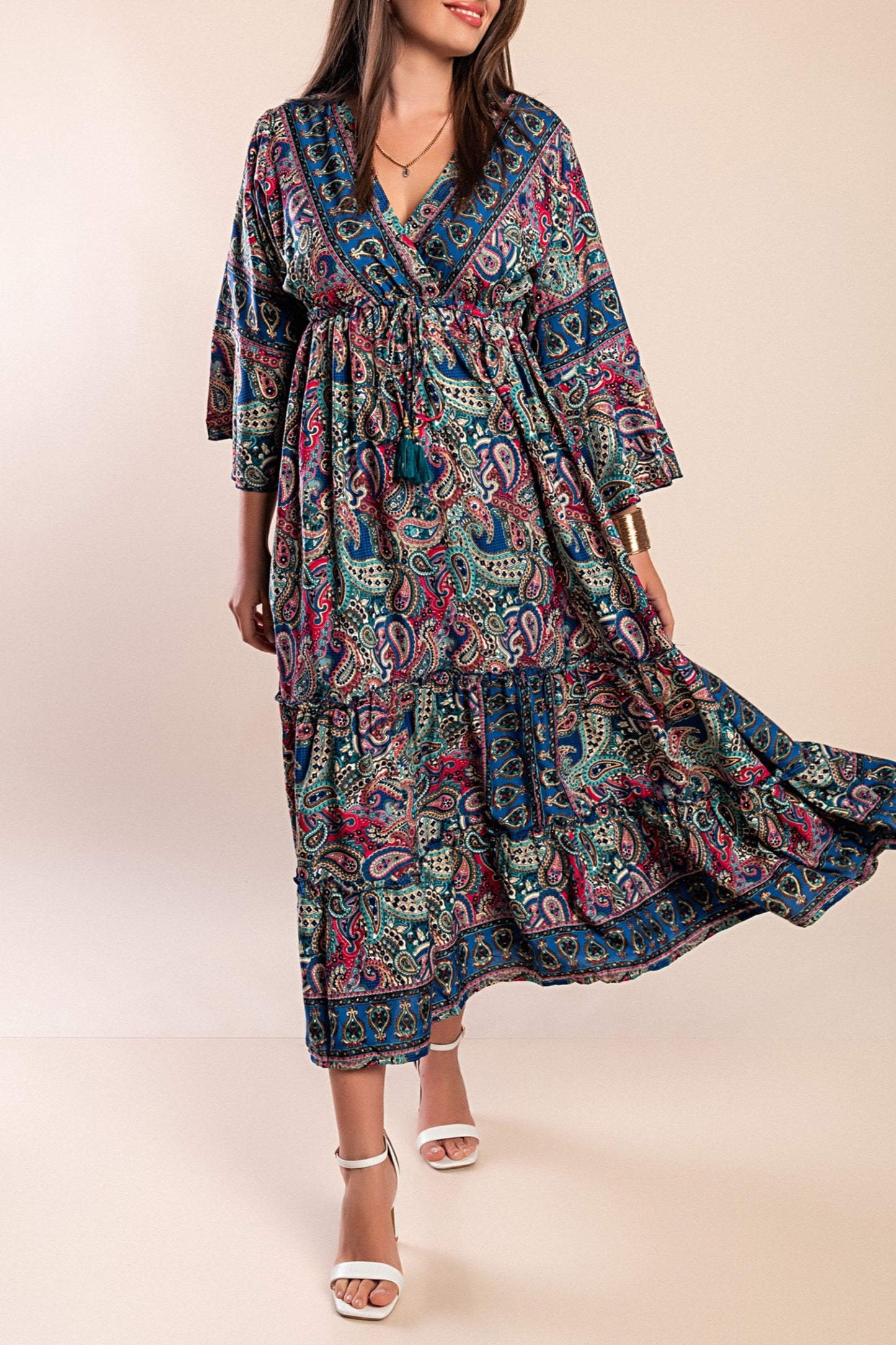 Abito maxi con stampa, blu