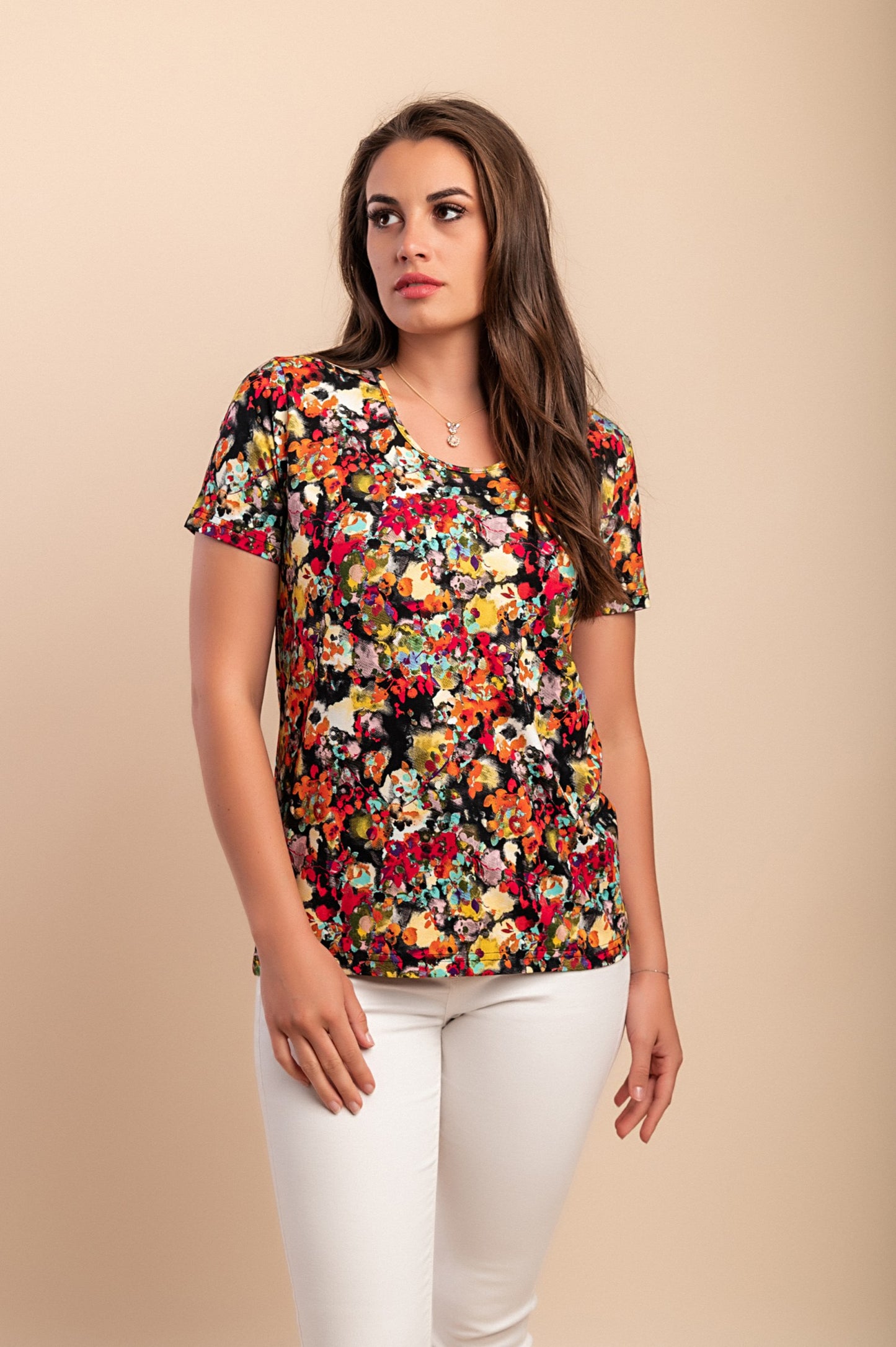 T-shirt con stampa floreale, multicolore