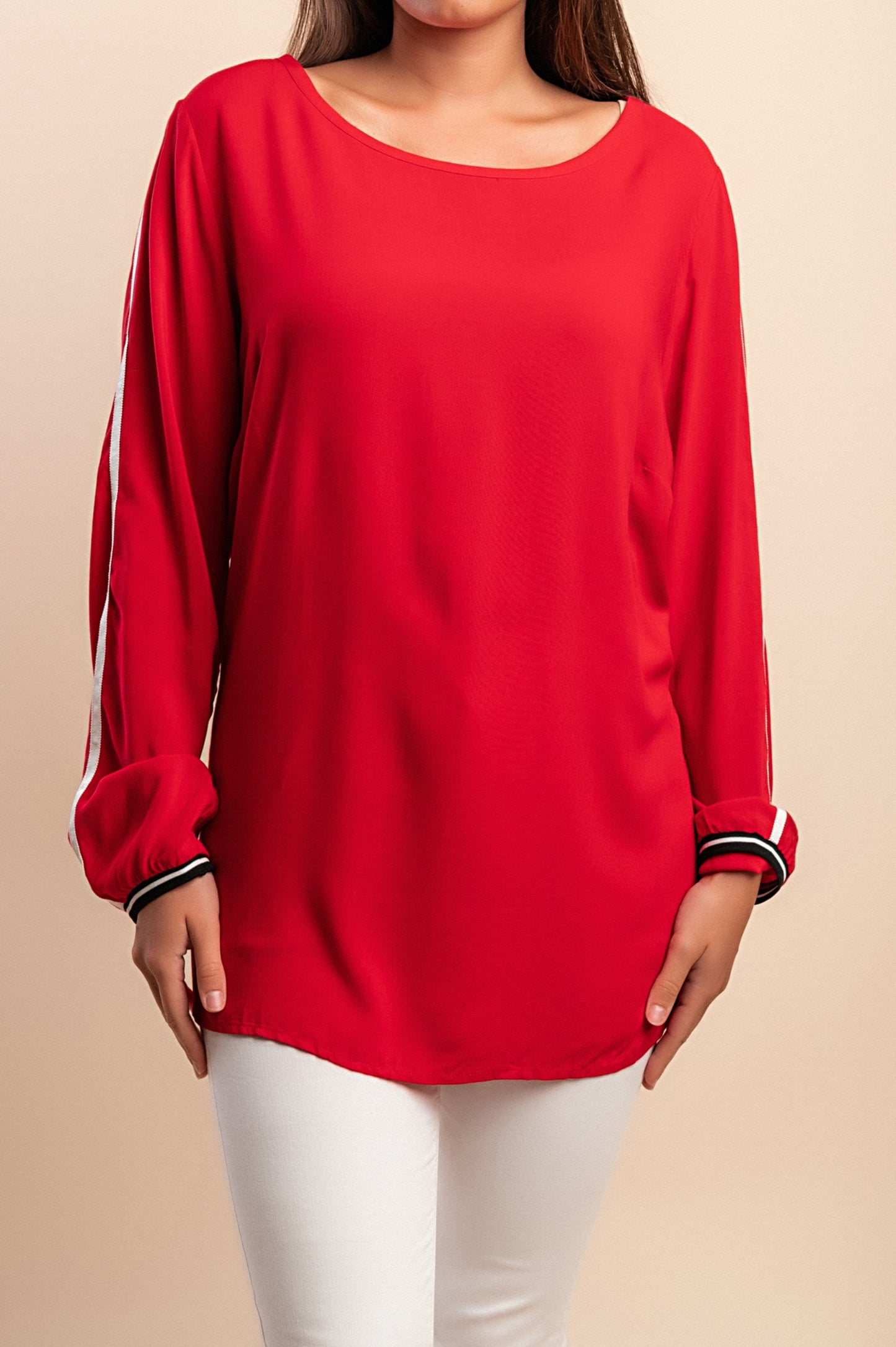 Blusa taglia forte a maniche lunghe, rossa