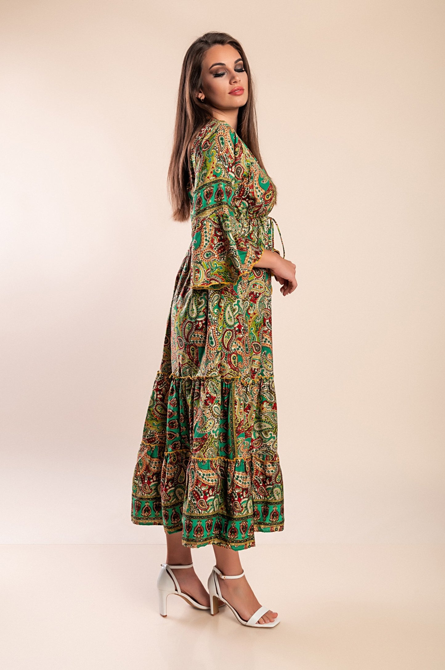 Abito maxi con stampa, blu