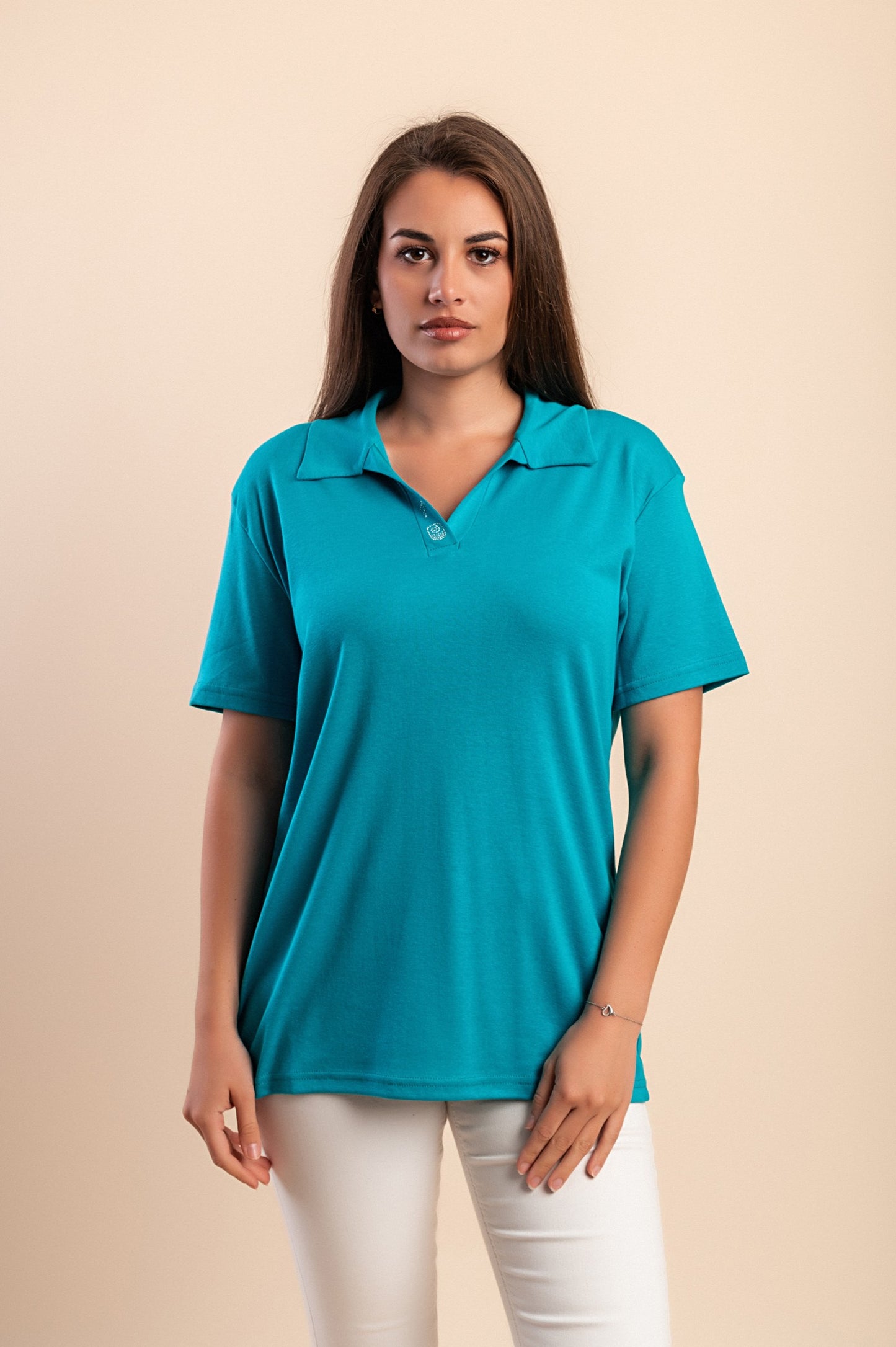 T-shirt in cotone con colletto, nera