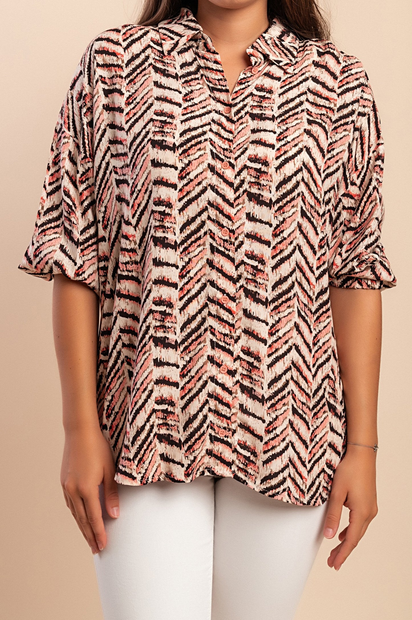 Blusa stampata, beige