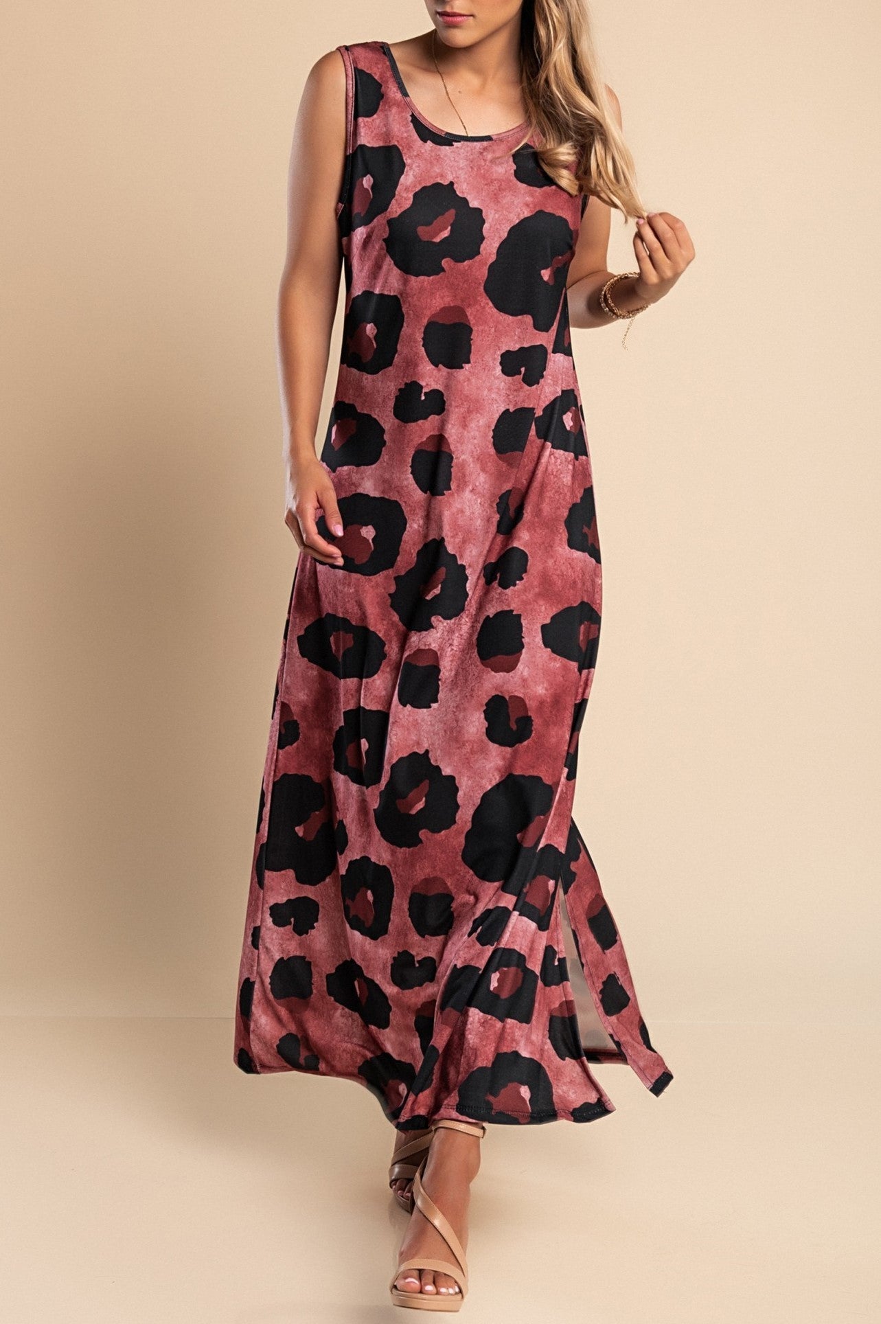 Abito lungo con stampa leopardata, blu