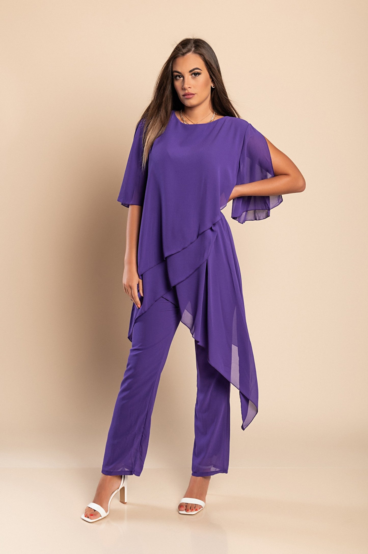 Set di elegante tunica traslucida e pantaloni lunghi Claudette, neri