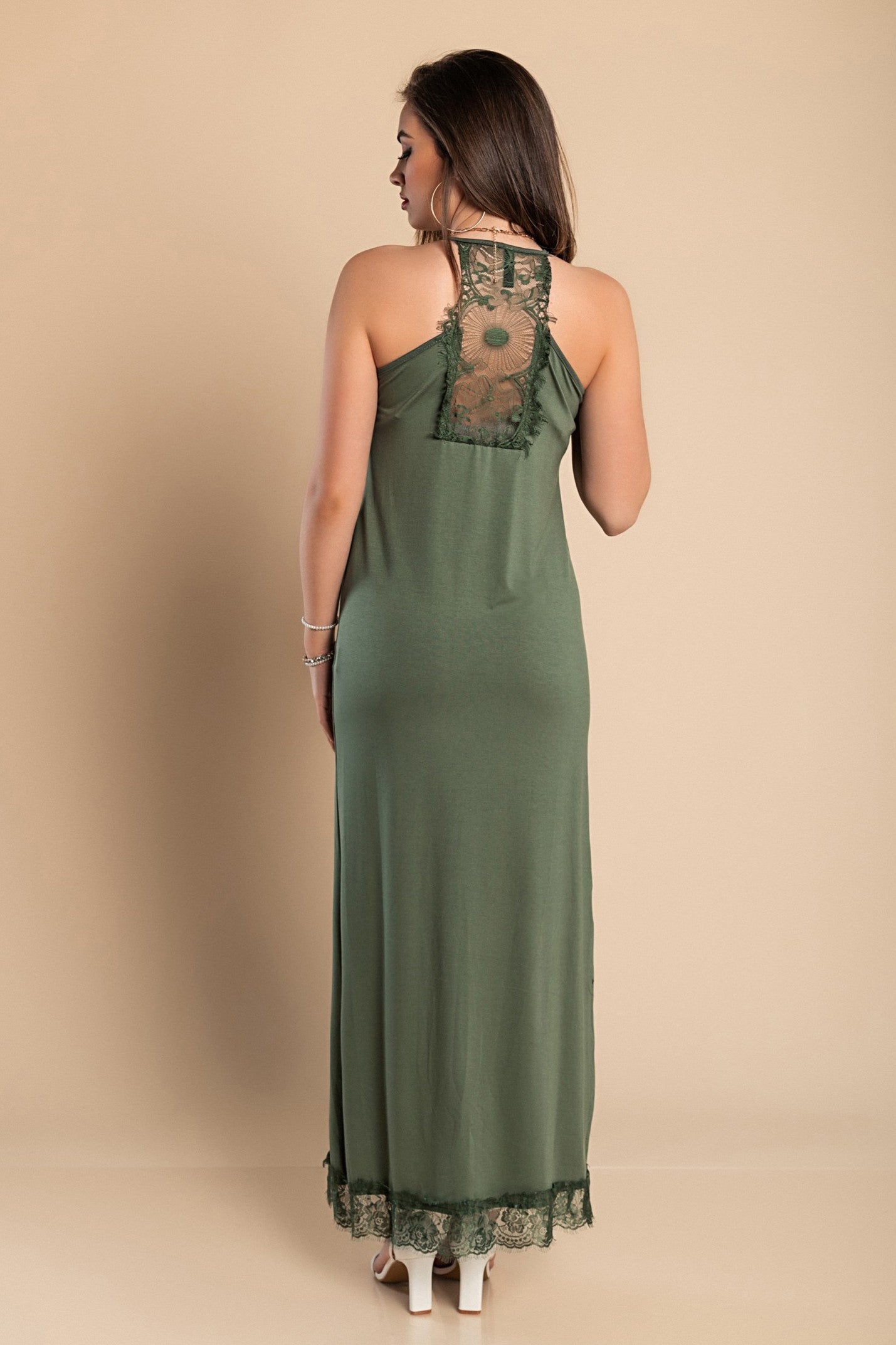 VESTITO MAXI CON PIZZO PRIMAROSA, NERO