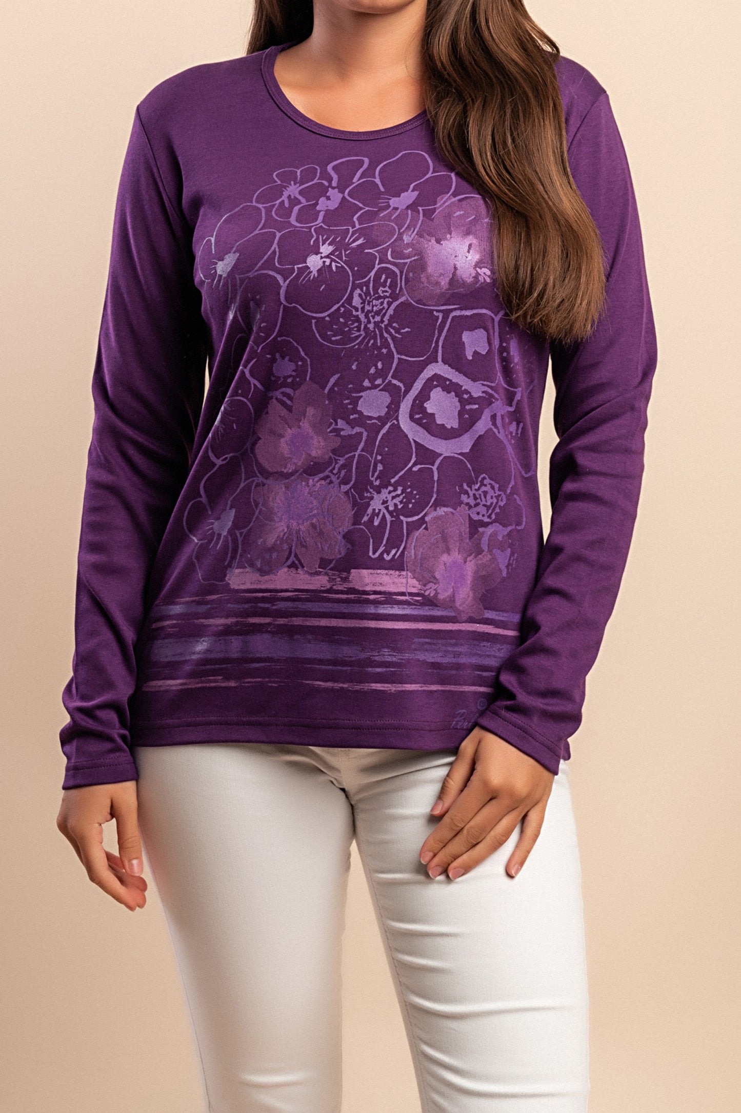 Top a maniche lunghe in cotone, viola