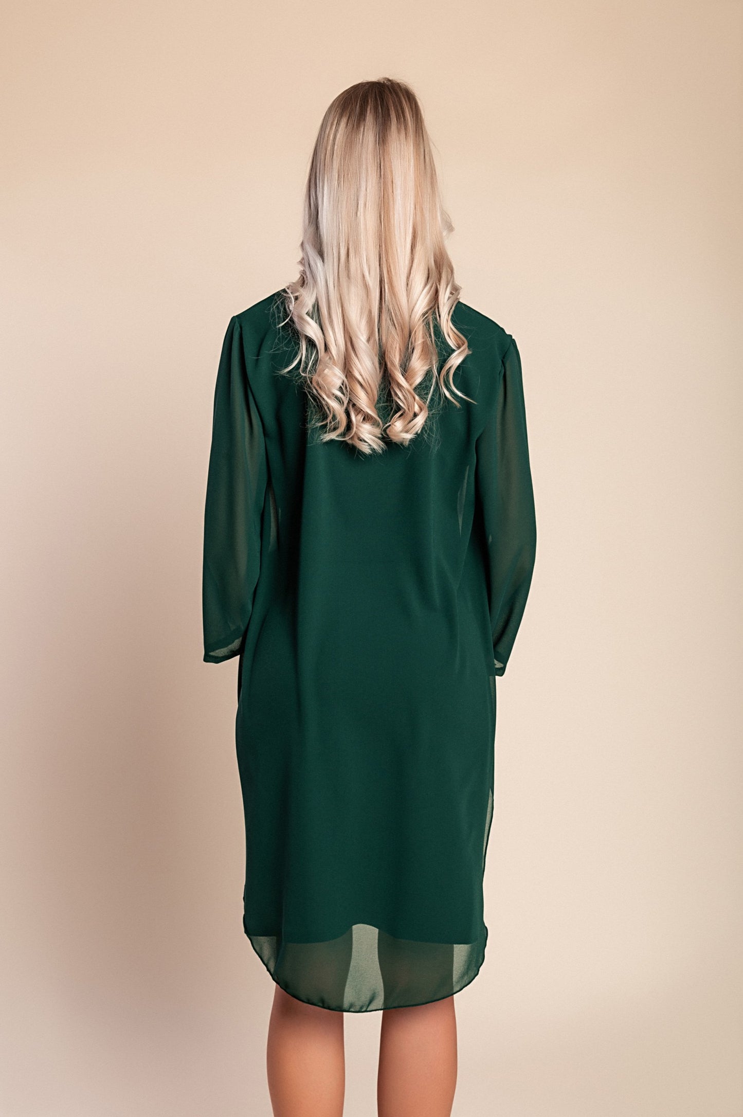 Abito midi scollo tondo, verde scuro