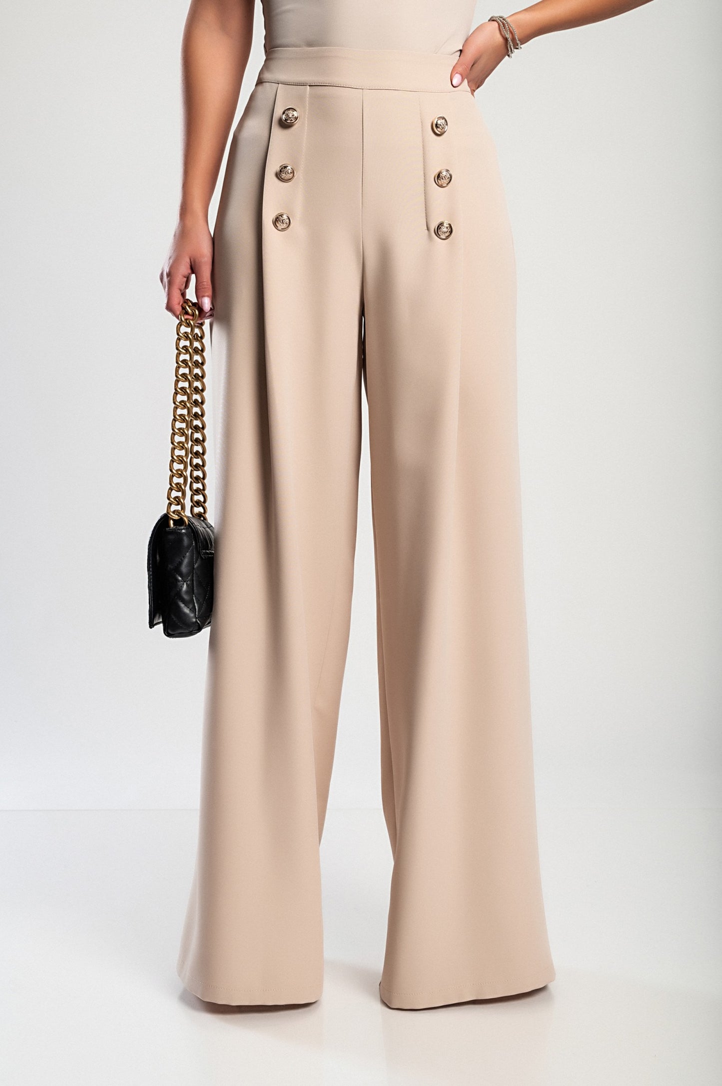 Elegante abito lungo con bottoni, beige