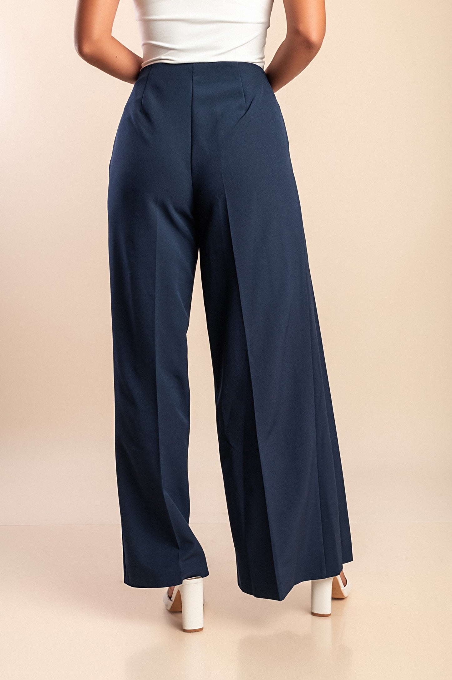 Pantaloni eleganti con pieghe taglie forti, blu
