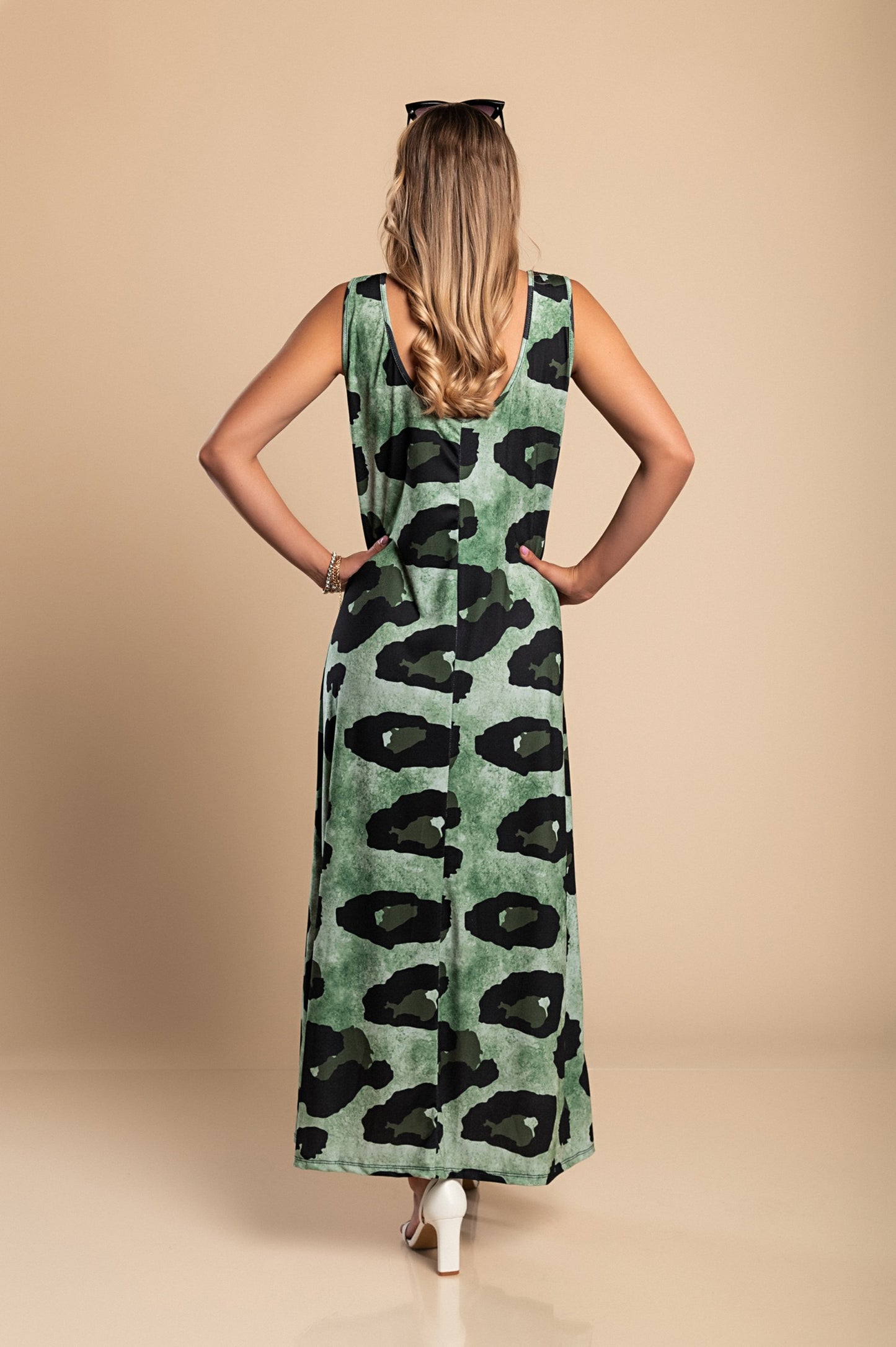 Abito lungo stampa leopardo, leopardato