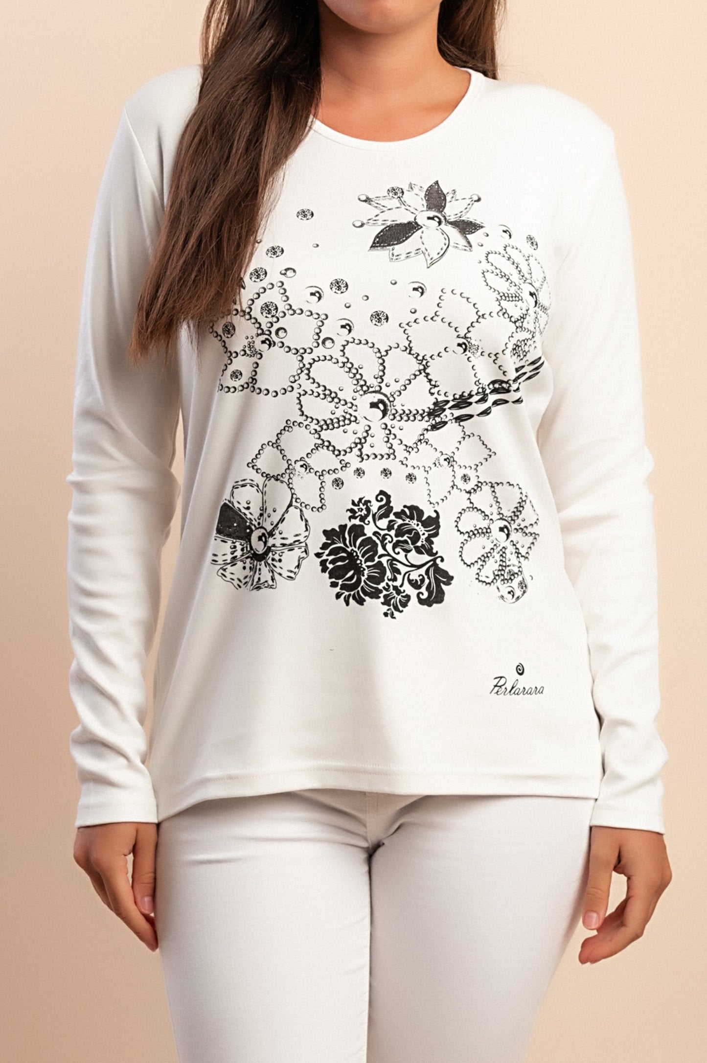 Top a maniche lunghe in cotone, bianco