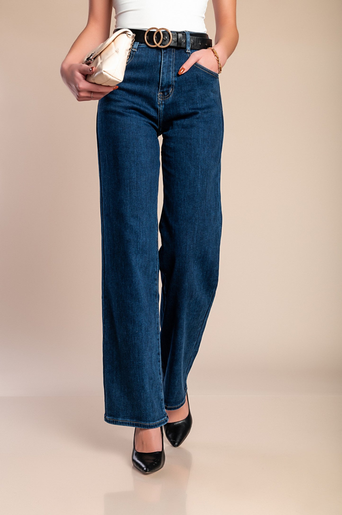 Jeans termici con gamba dritta, blu scuro