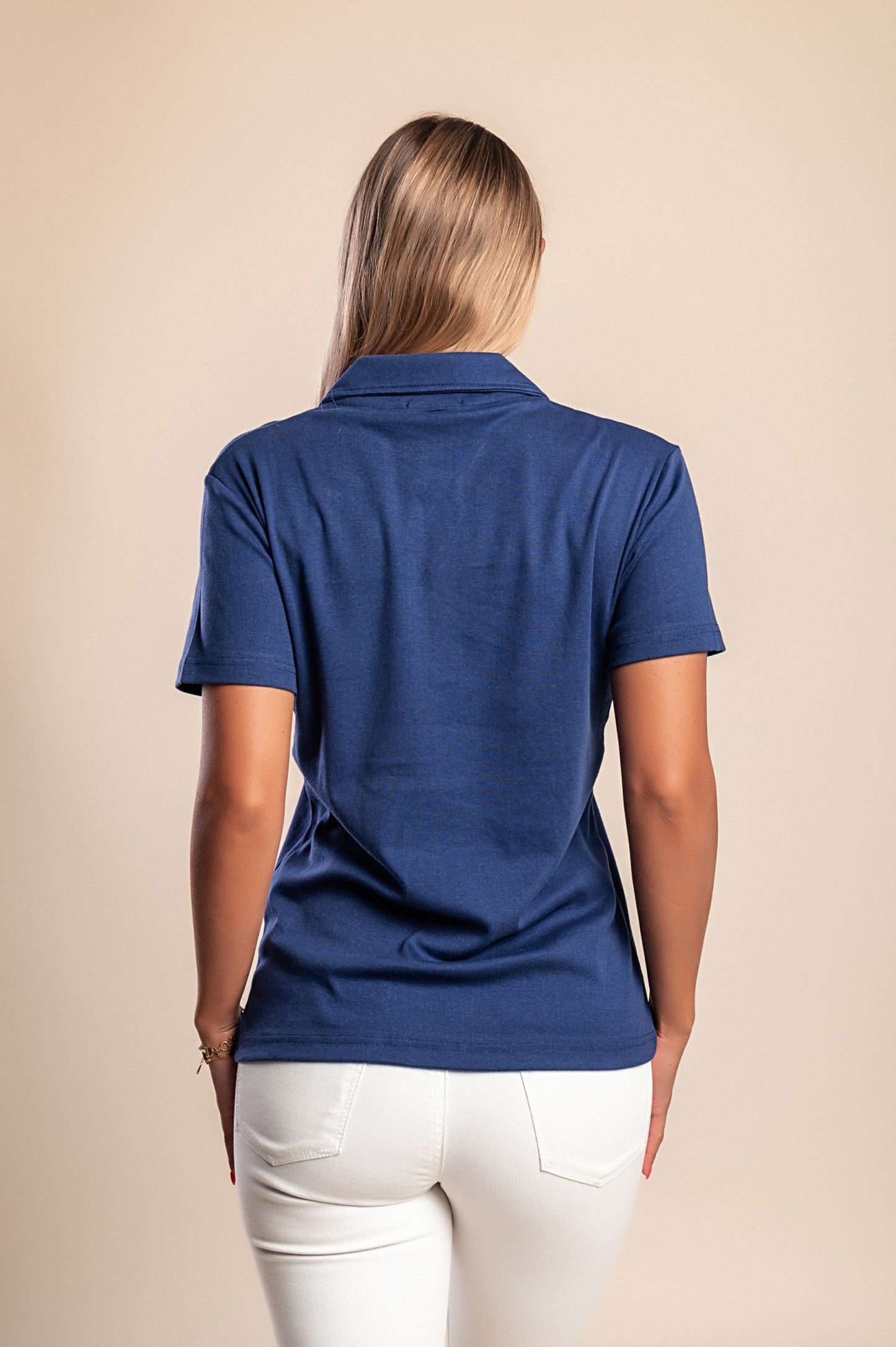 T-shirt in cotone con colletto, blu scuro