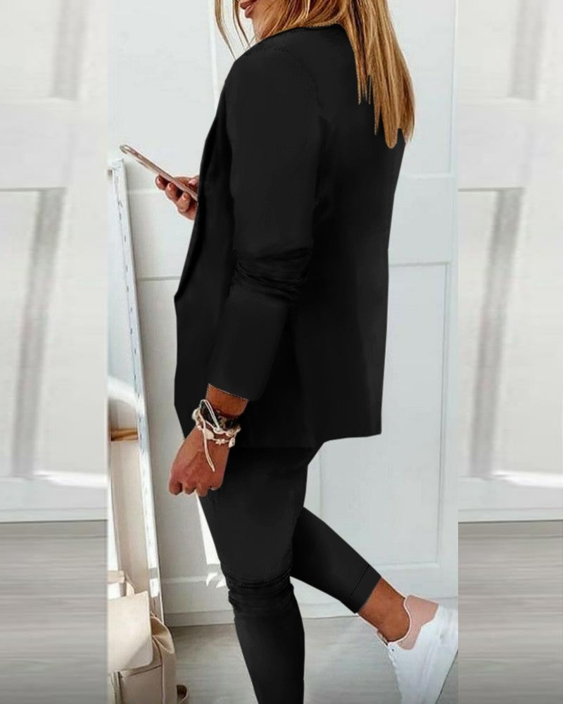 Completo di pantaloni e blazer elegante senza lettere Estrena, nero-nero