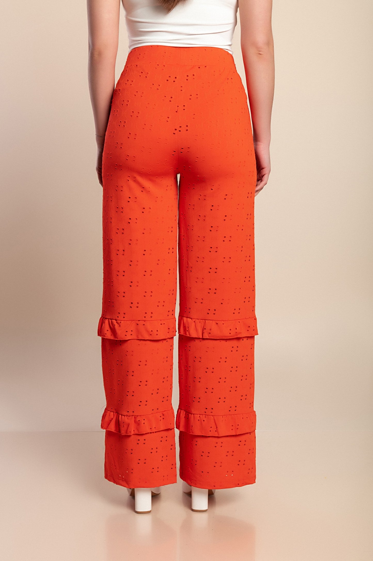 Pantaloni lunghi a vita alta, arancioni