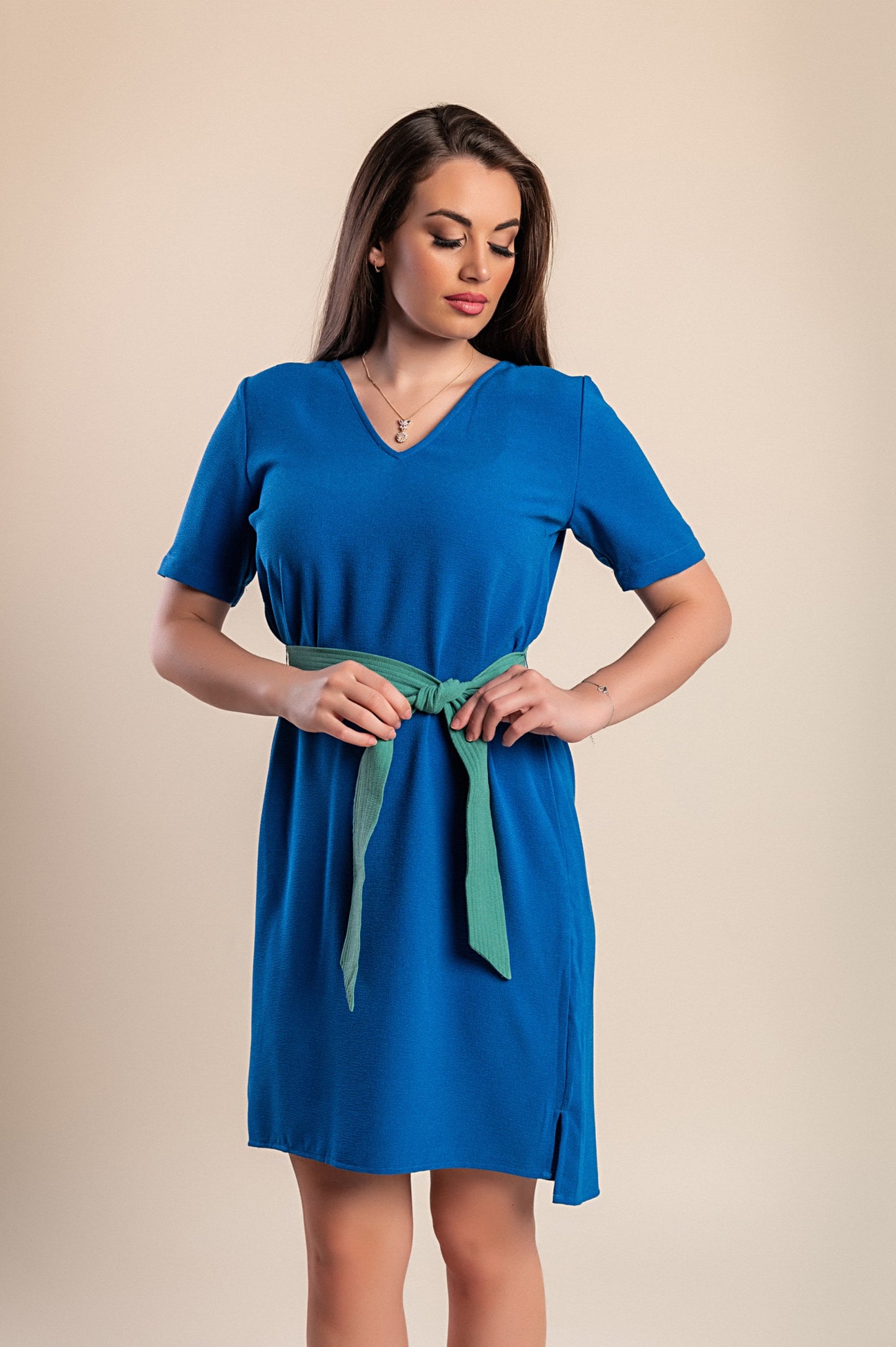 Mini abito con cintura, blu