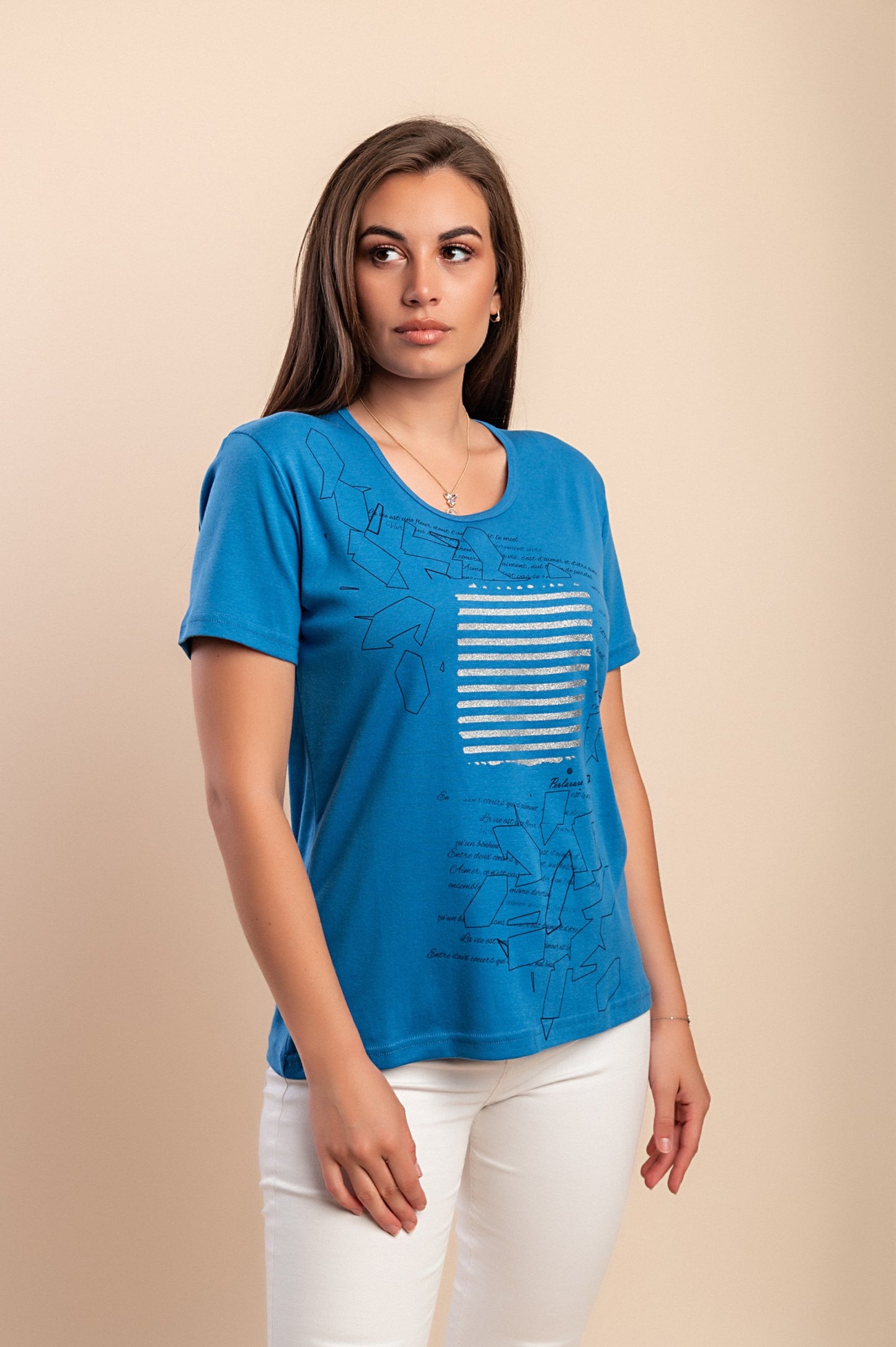 T-shirt in cotone con stampa, turchese