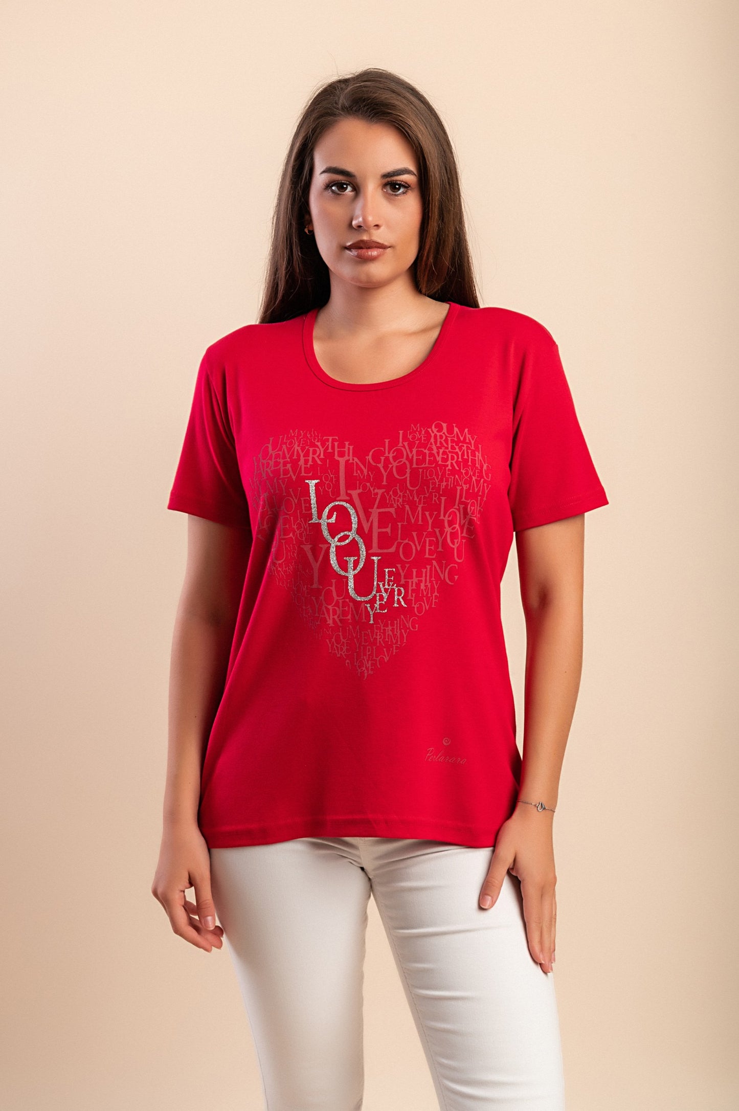 T-shirt in cotone con stampa, rossa