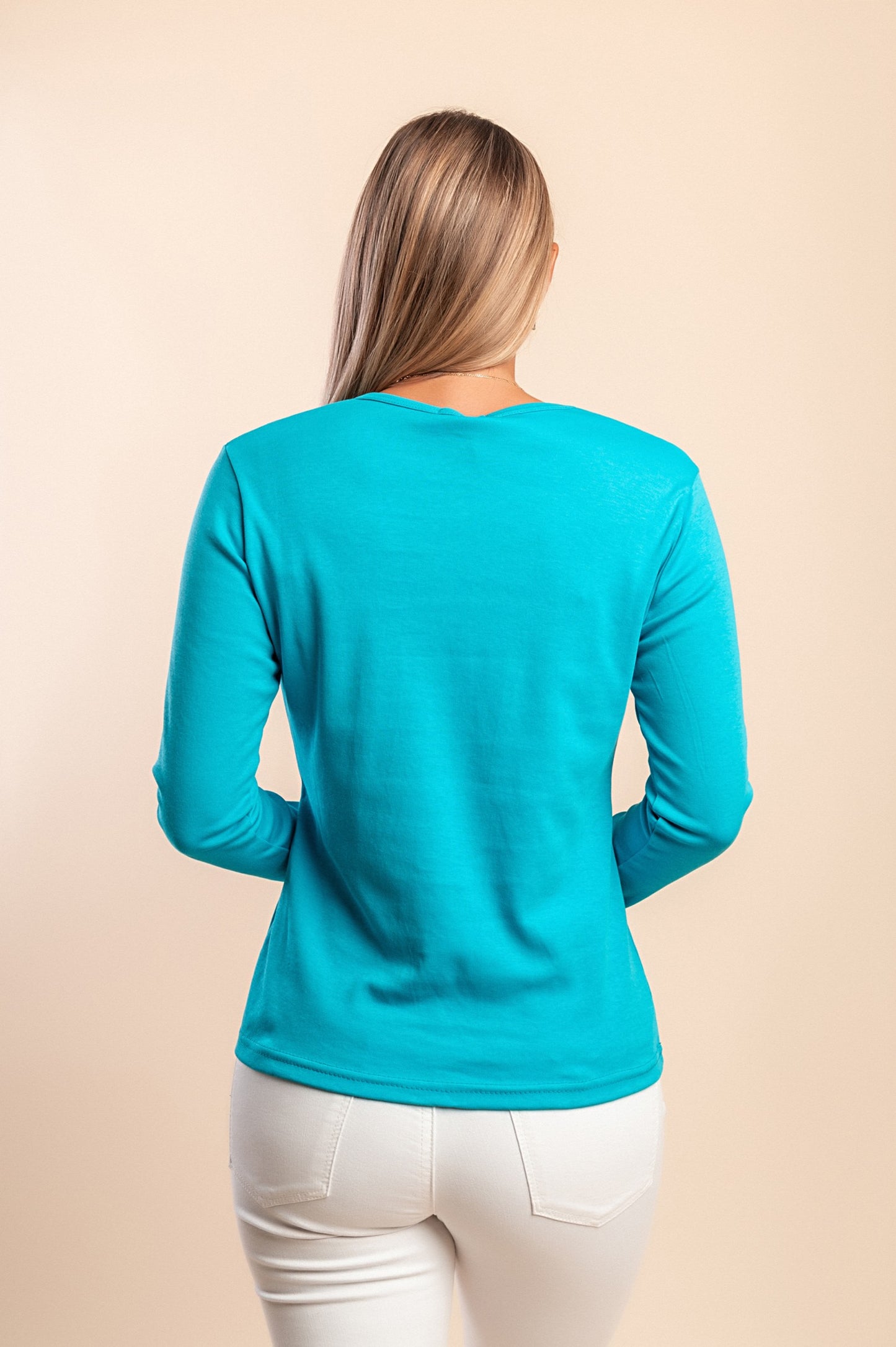 Maglia in cotone a maniche lunghe, turchese
