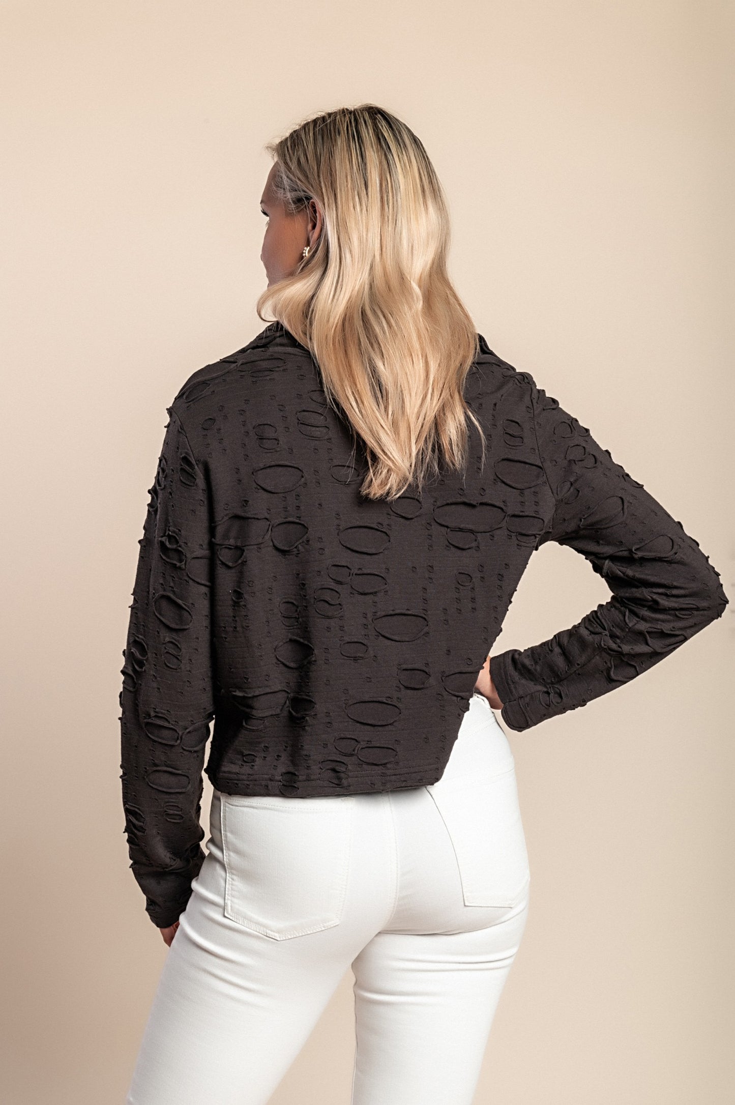 Top con cerniera, nero