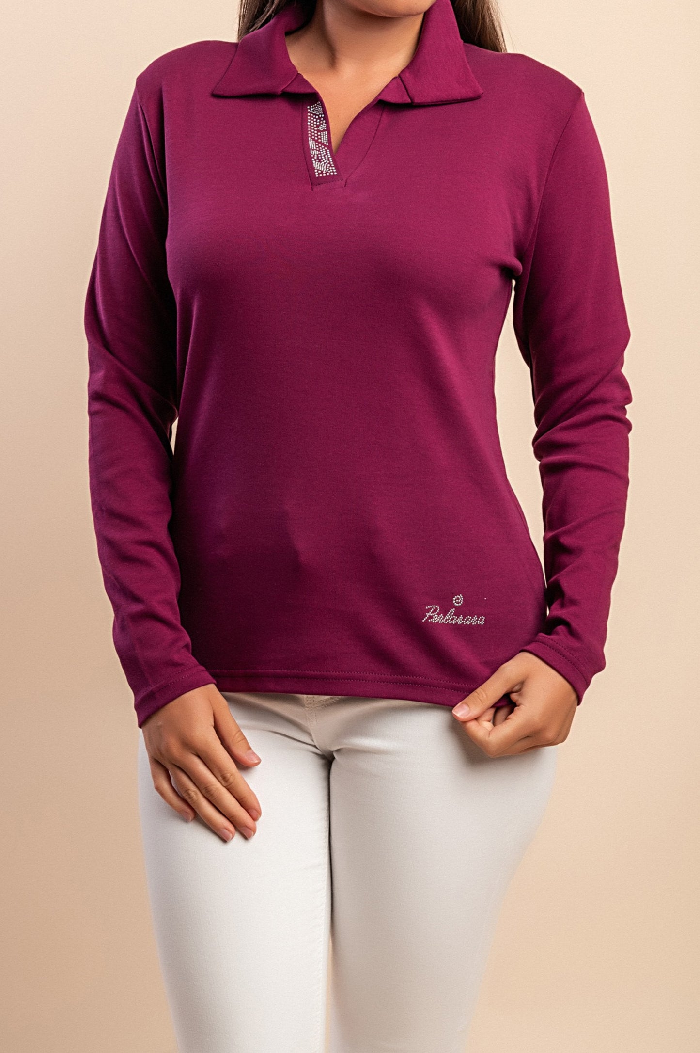 Top a maniche lunghe in cotone, viola