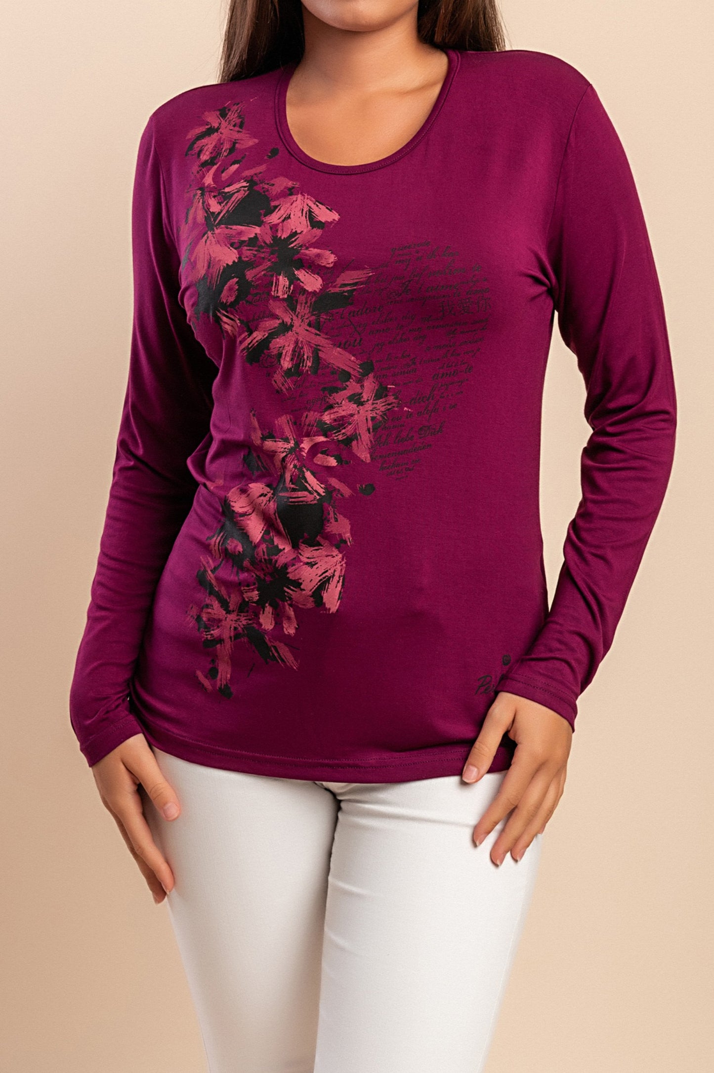 Maglia in cotone a maniche lunghe, beige
