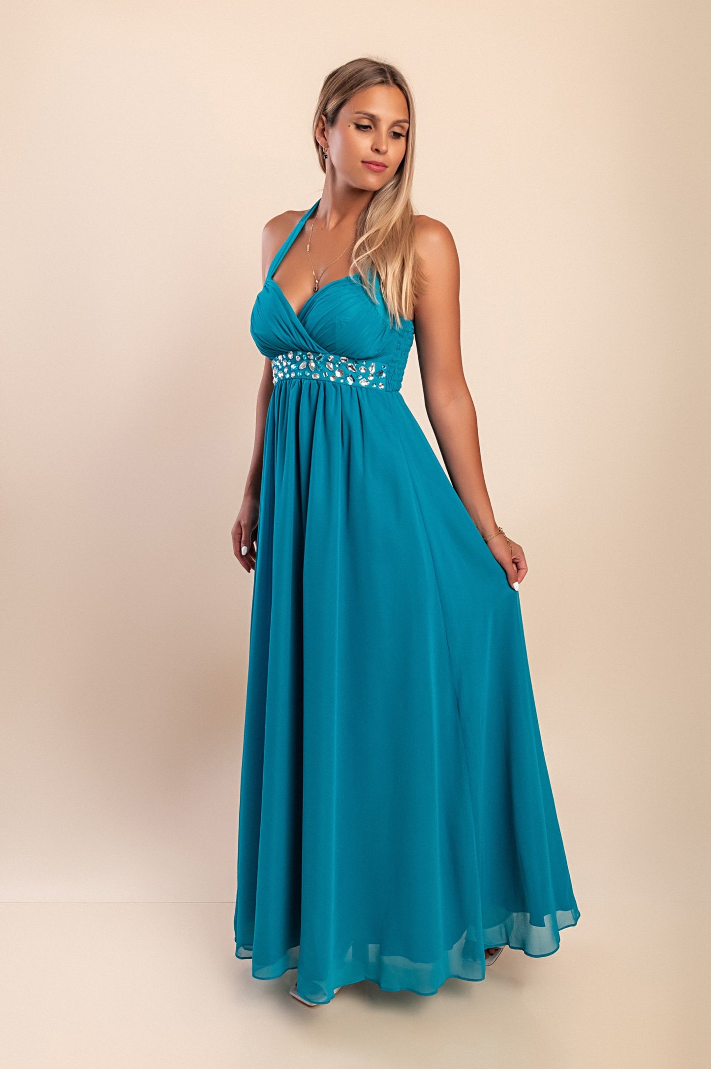 Elegante abito lungo, petrolio