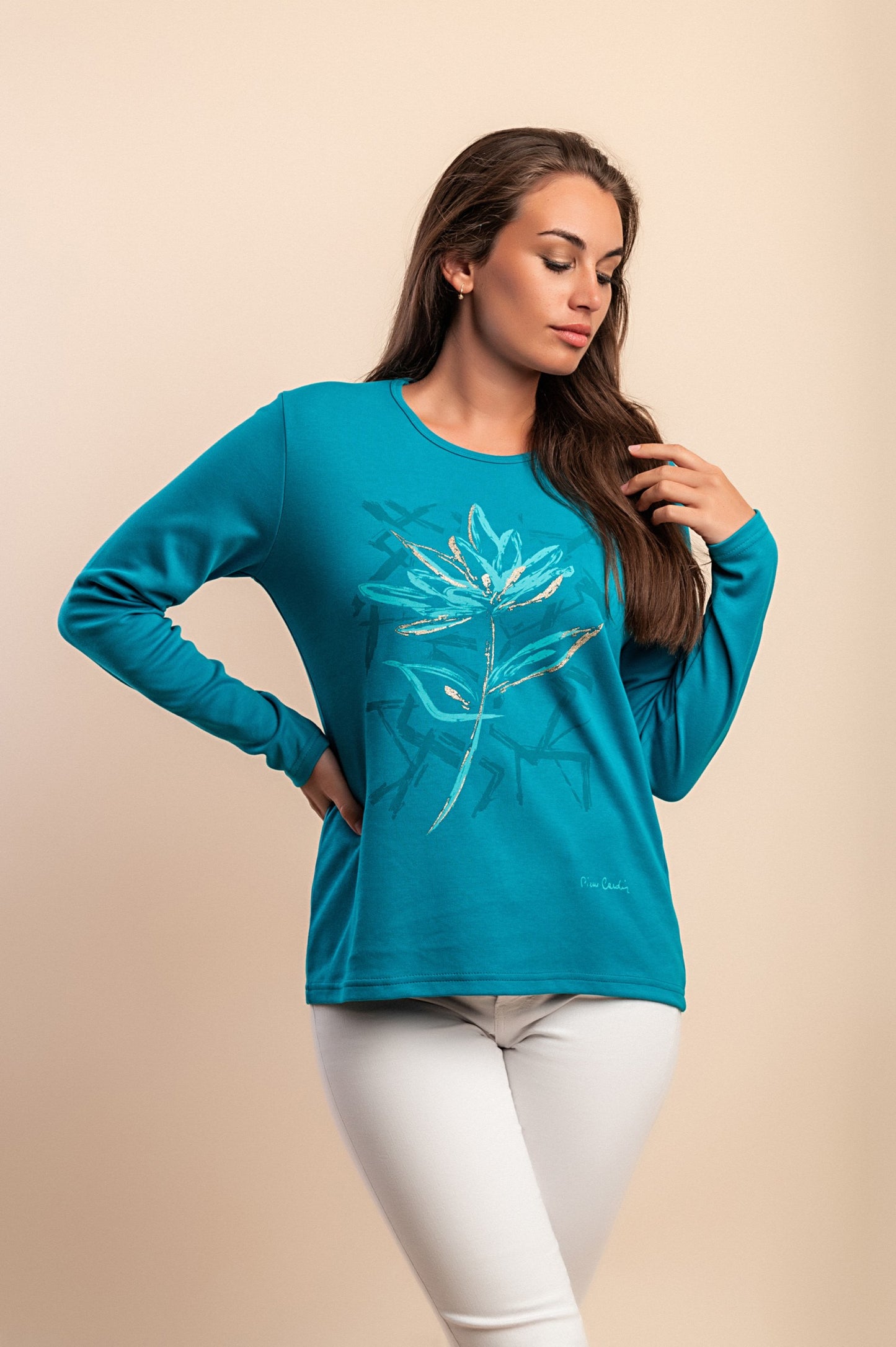 Top a manica lunga in cotone, menta